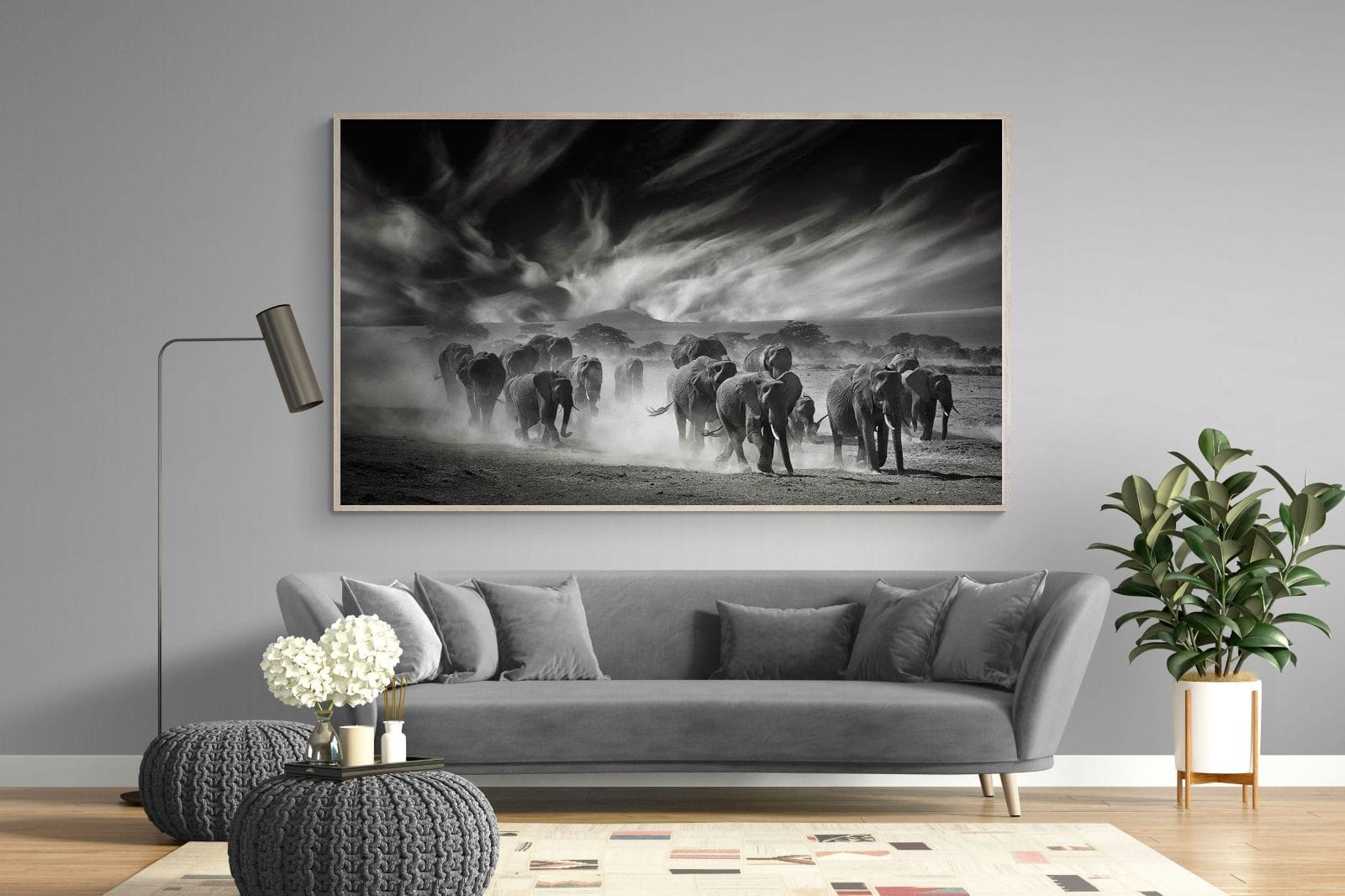 Etosha Elephants-Wall_Art-220 x 130cm-Mounted Canvas-Wood-Pixalot