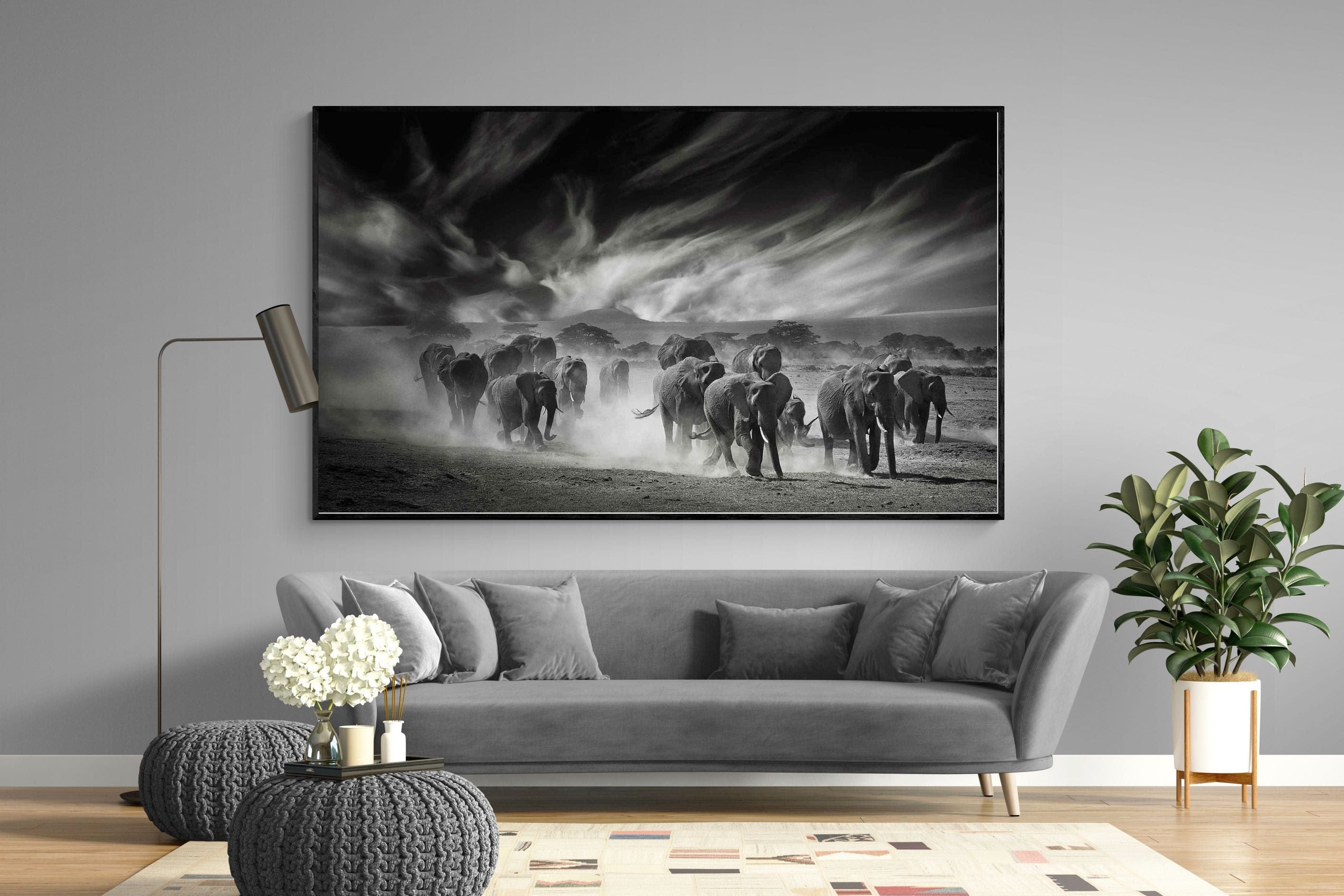 Etosha Elephants-Wall_Art-220 x 130cm-Mounted Canvas-Black-Pixalot
