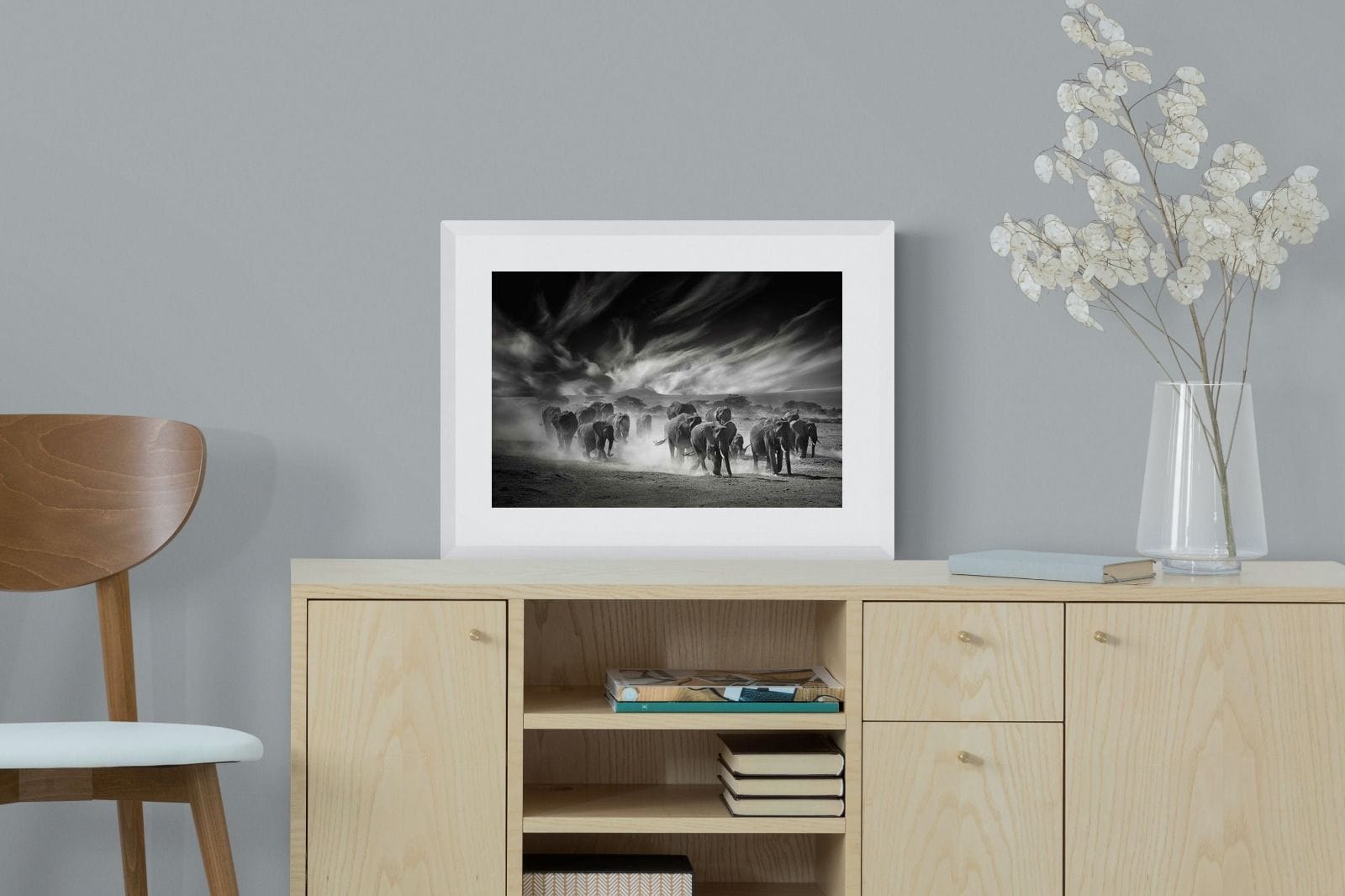 Etosha Elephants-Wall_Art-60 x 45cm-Framed Print-White-Pixalot
