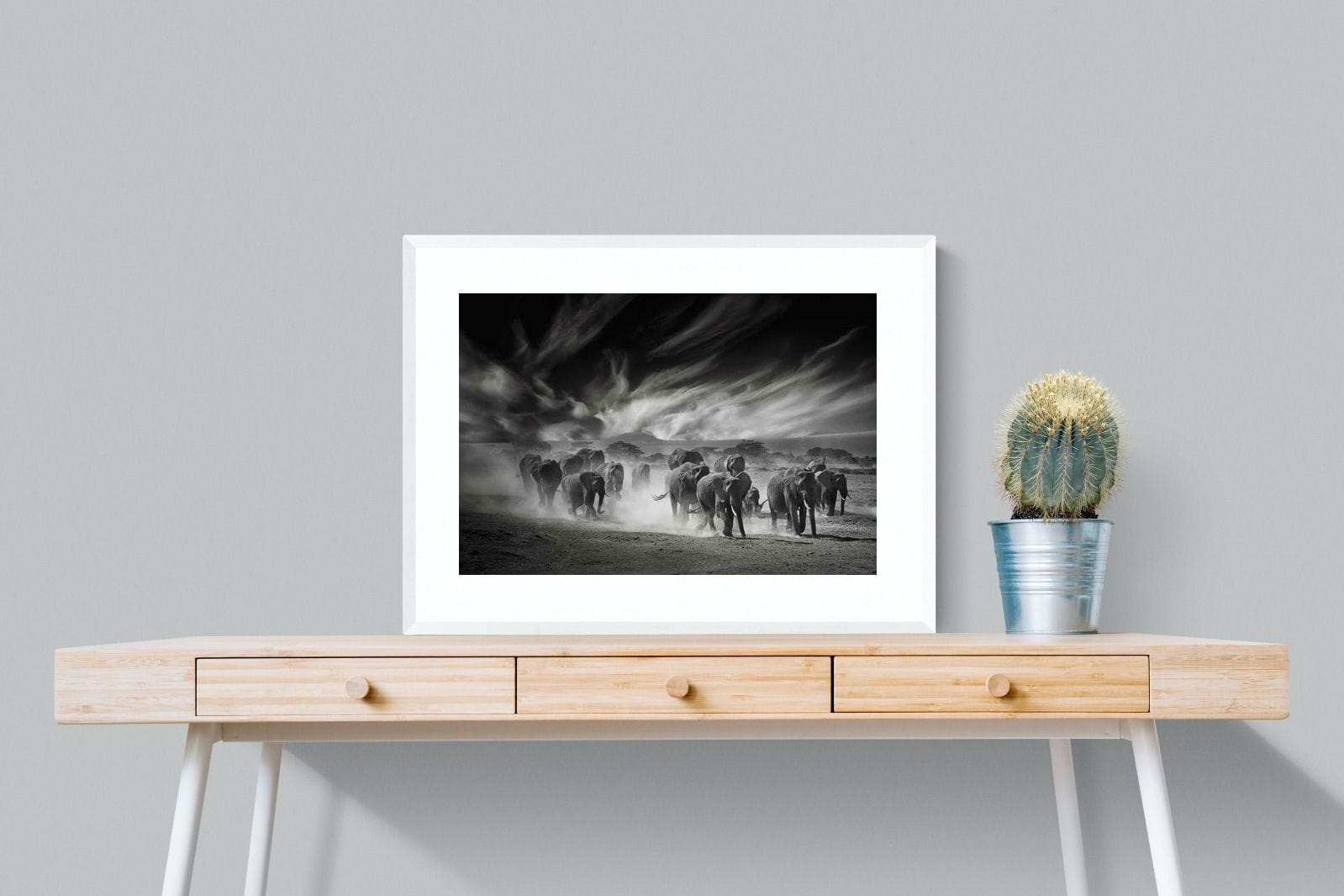 Etosha Elephants-Wall_Art-80 x 60cm-Framed Print-White-Pixalot