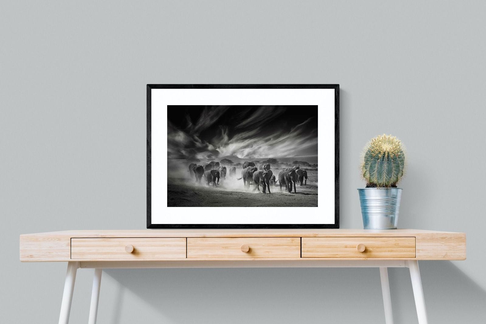 Etosha Elephants-Wall_Art-80 x 60cm-Framed Print-Black-Pixalot