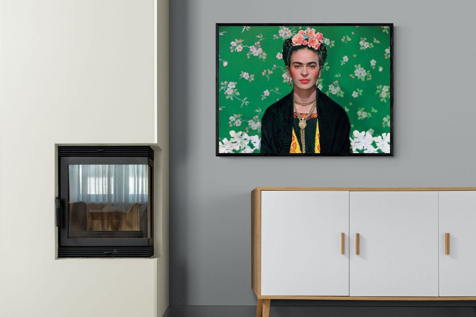 Fabulous Frida-Wall_Art-100 x 75cm-Mounted Canvas-Black-Pixalot