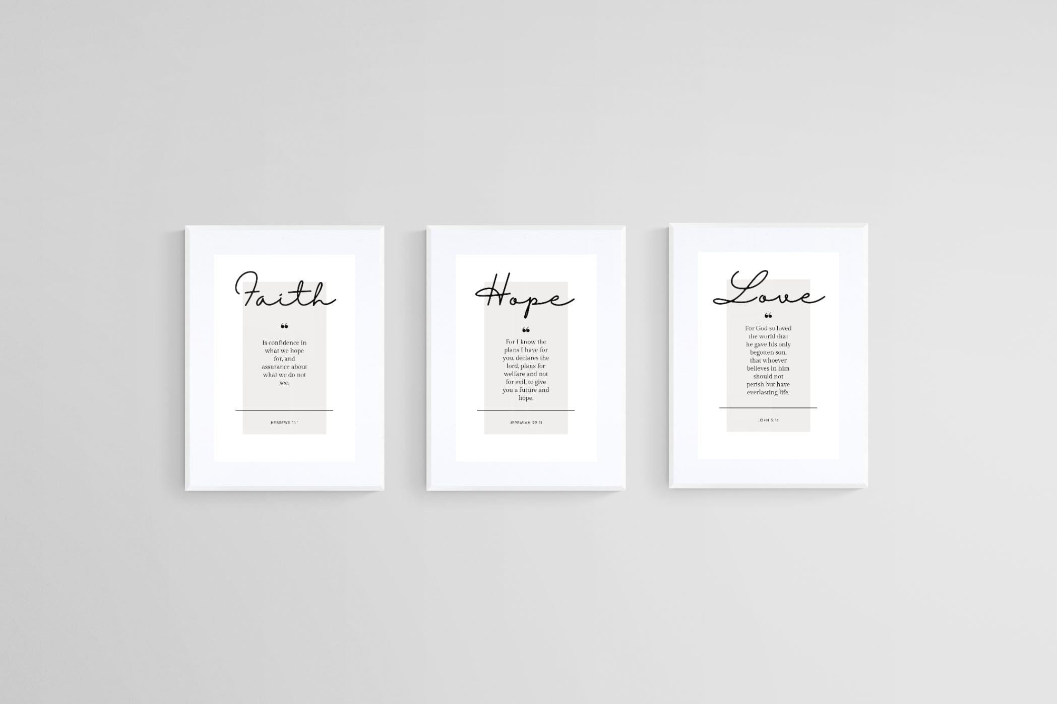 Faith, Hope, Love-Wall_Art-45 x 60cm (x3)-Framed Print-White-Pixalot