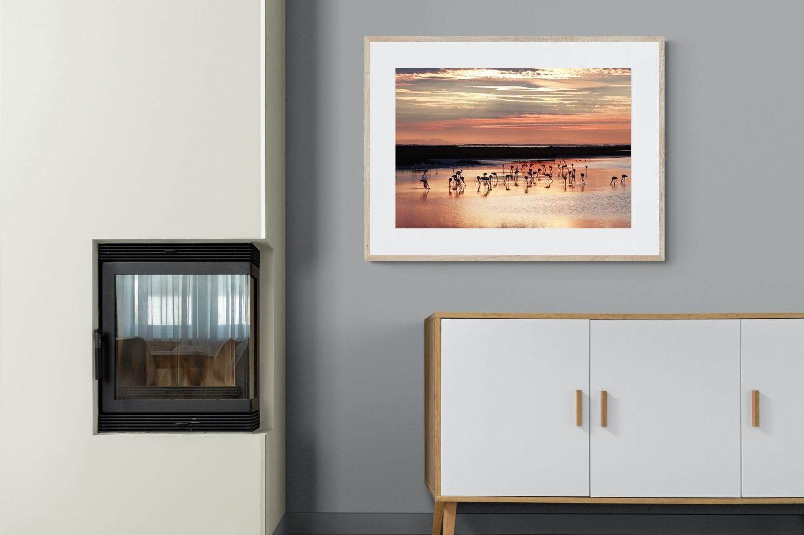 Flamingo Sunset-Wall_Art-100 x 75cm-Framed Print-Wood-Pixalot