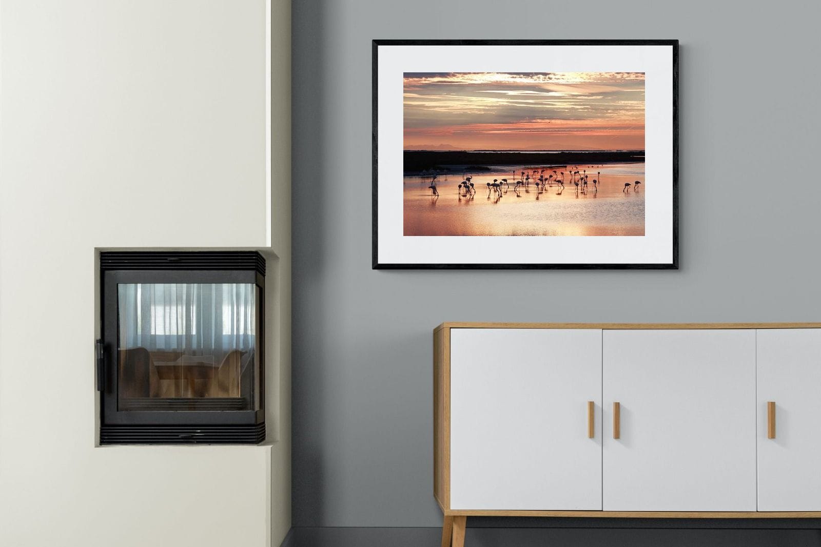 Flamingo Sunset-Wall_Art-100 x 75cm-Framed Print-Black-Pixalot