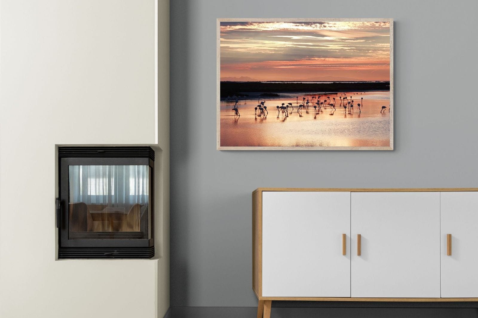 Flamingo Sunset-Wall_Art-100 x 75cm-Mounted Canvas-Wood-Pixalot