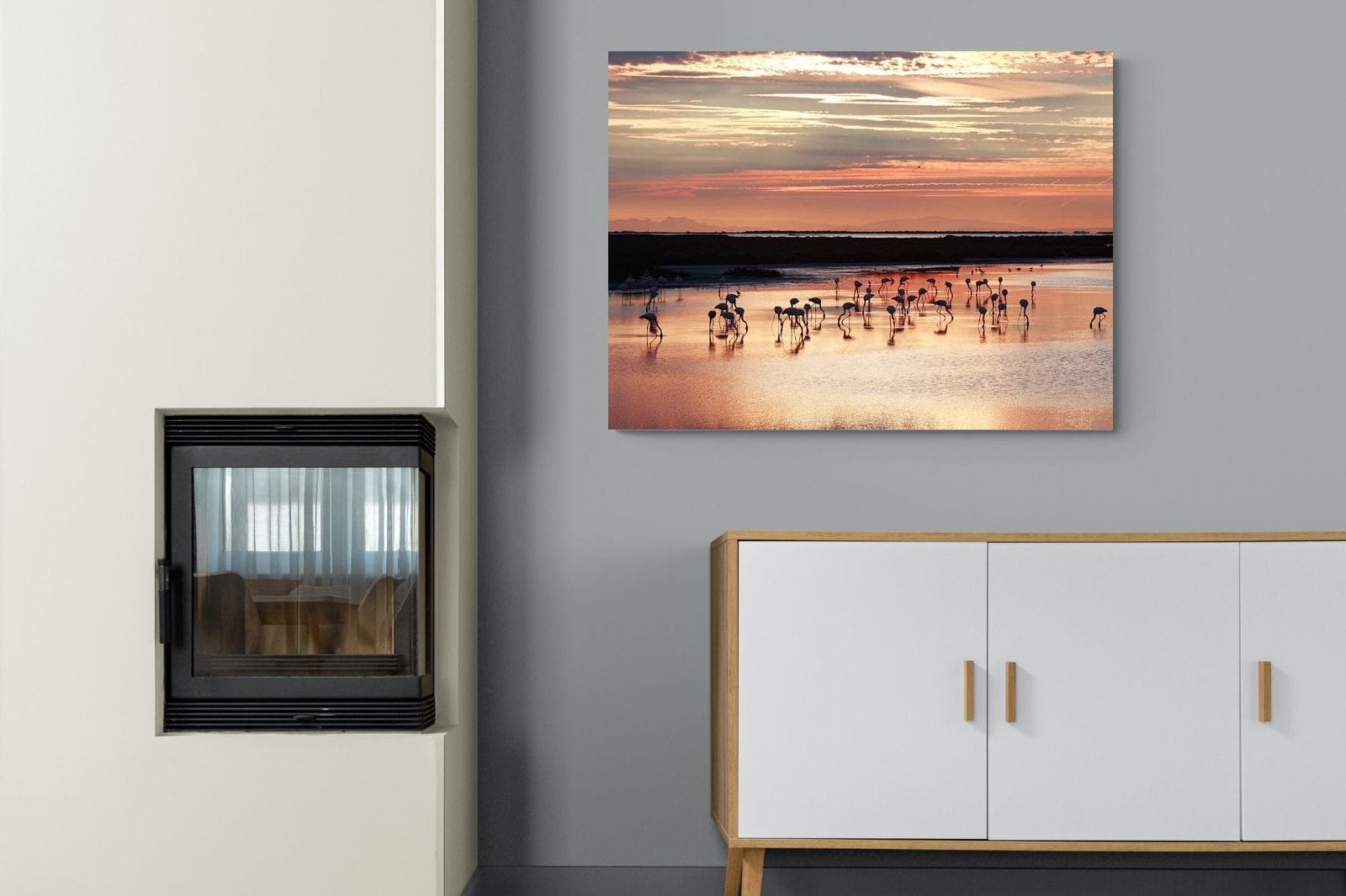 Flamingo Sunset-Wall_Art-100 x 75cm-Mounted Canvas-No Frame-Pixalot
