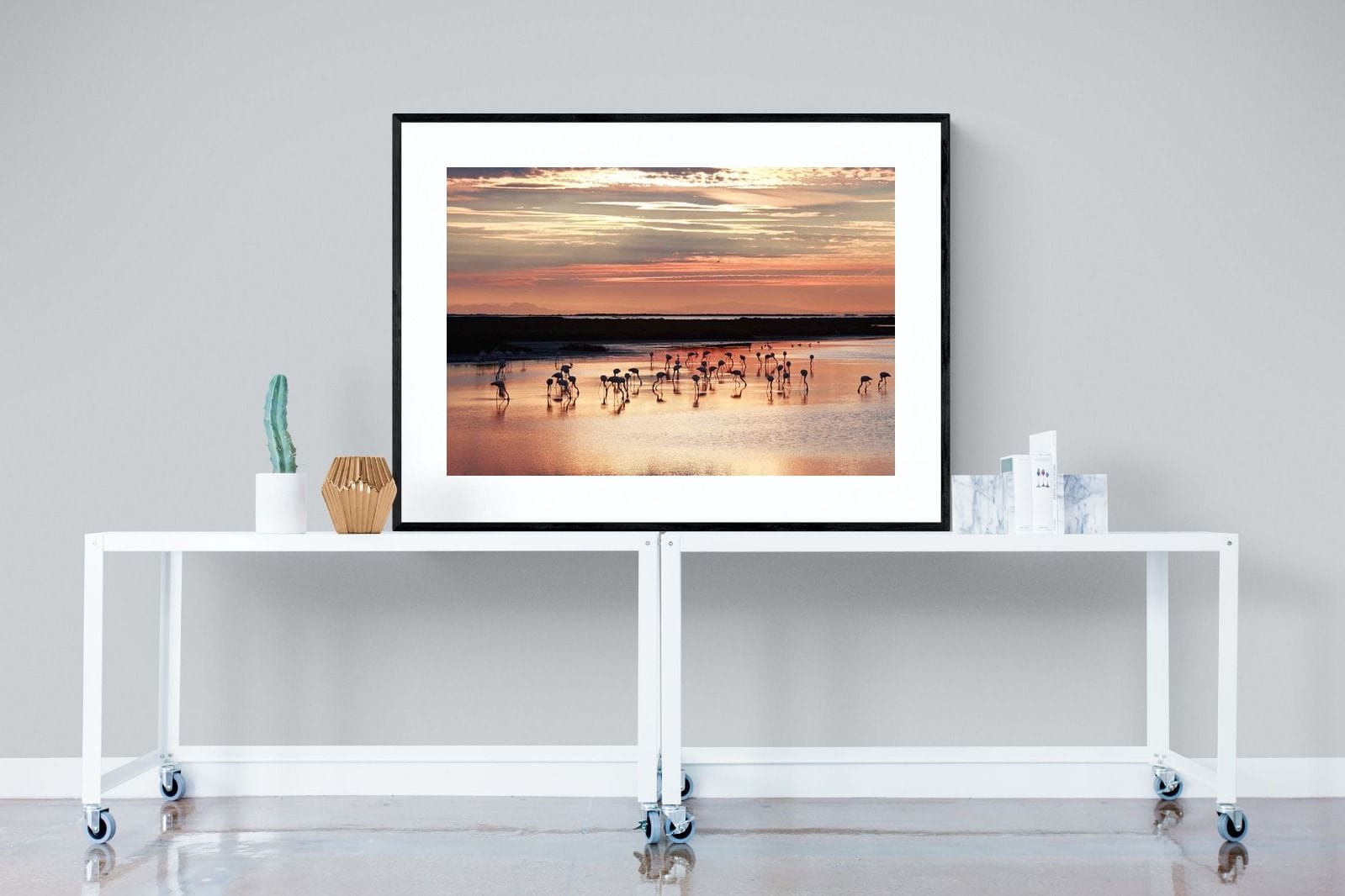 Flamingo Sunset-Wall_Art-120 x 90cm-Framed Print-Black-Pixalot
