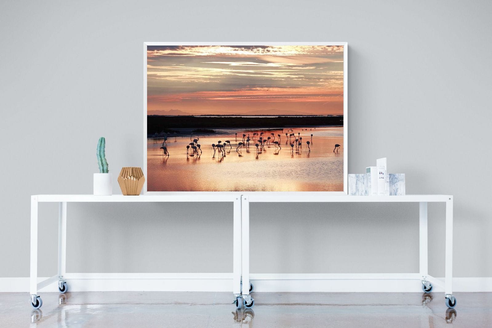 Flamingo Sunset-Wall_Art-120 x 90cm-Mounted Canvas-White-Pixalot