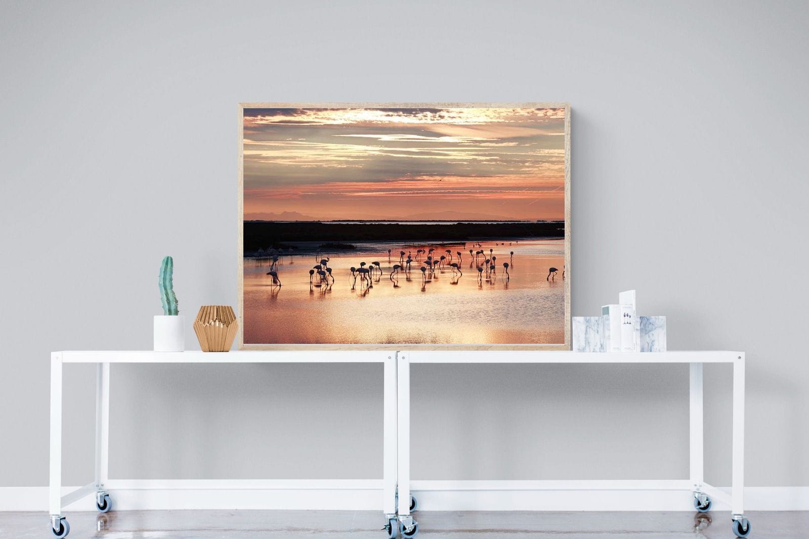 Flamingo Sunset-Wall_Art-120 x 90cm-Mounted Canvas-Wood-Pixalot