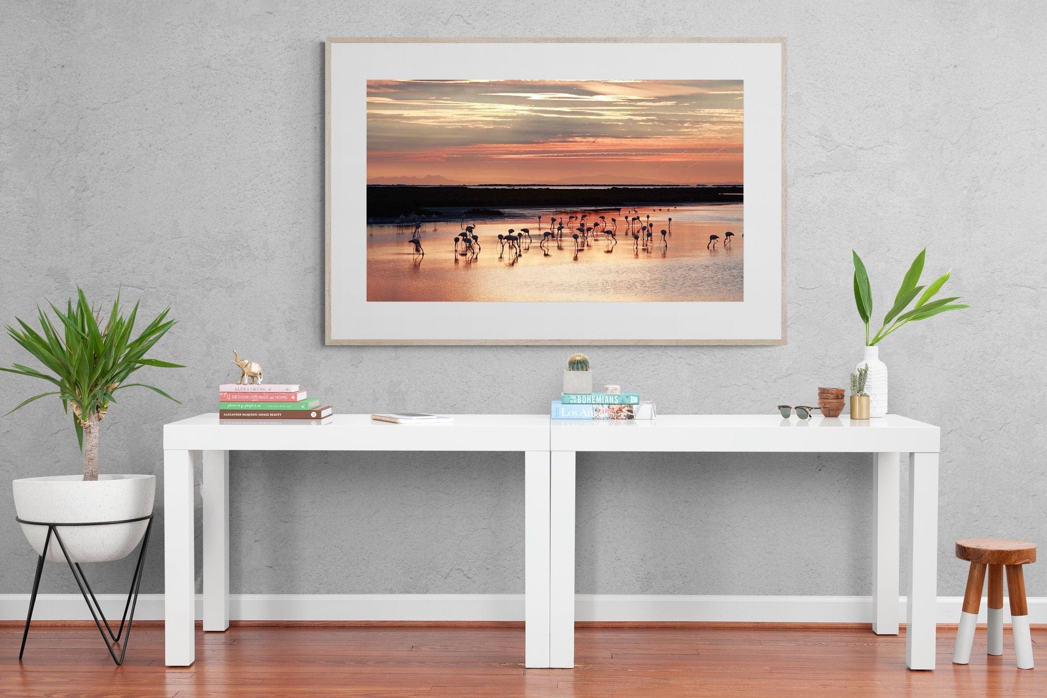 Flamingo Sunset-Wall_Art-150 x 100cm-Framed Print-Wood-Pixalot