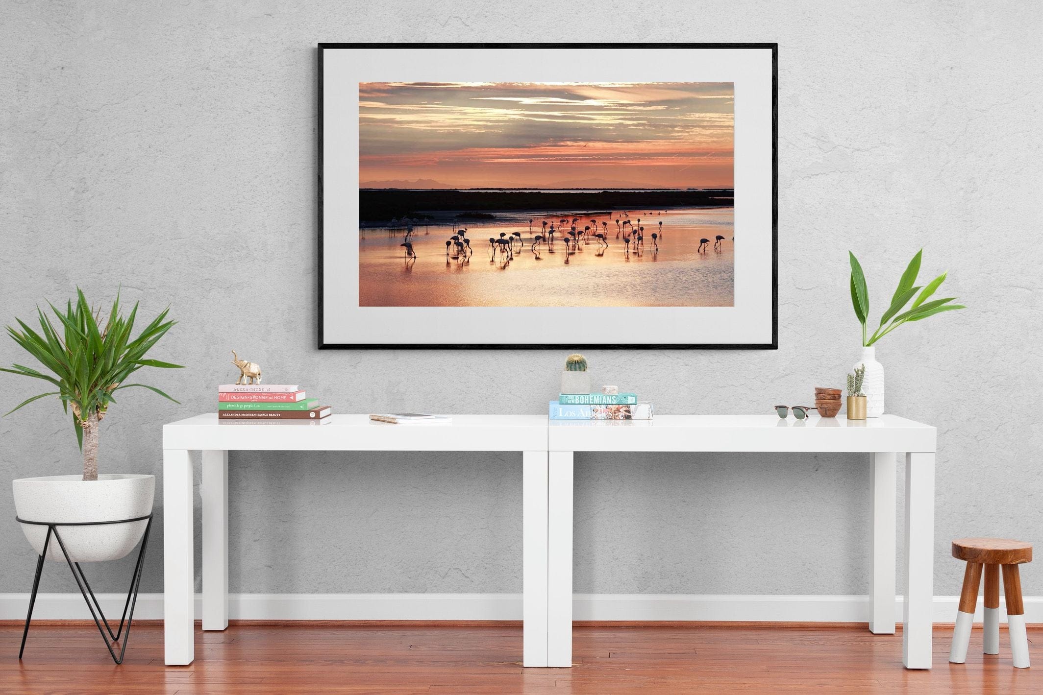Flamingo Sunset-Wall_Art-150 x 100cm-Framed Print-Black-Pixalot