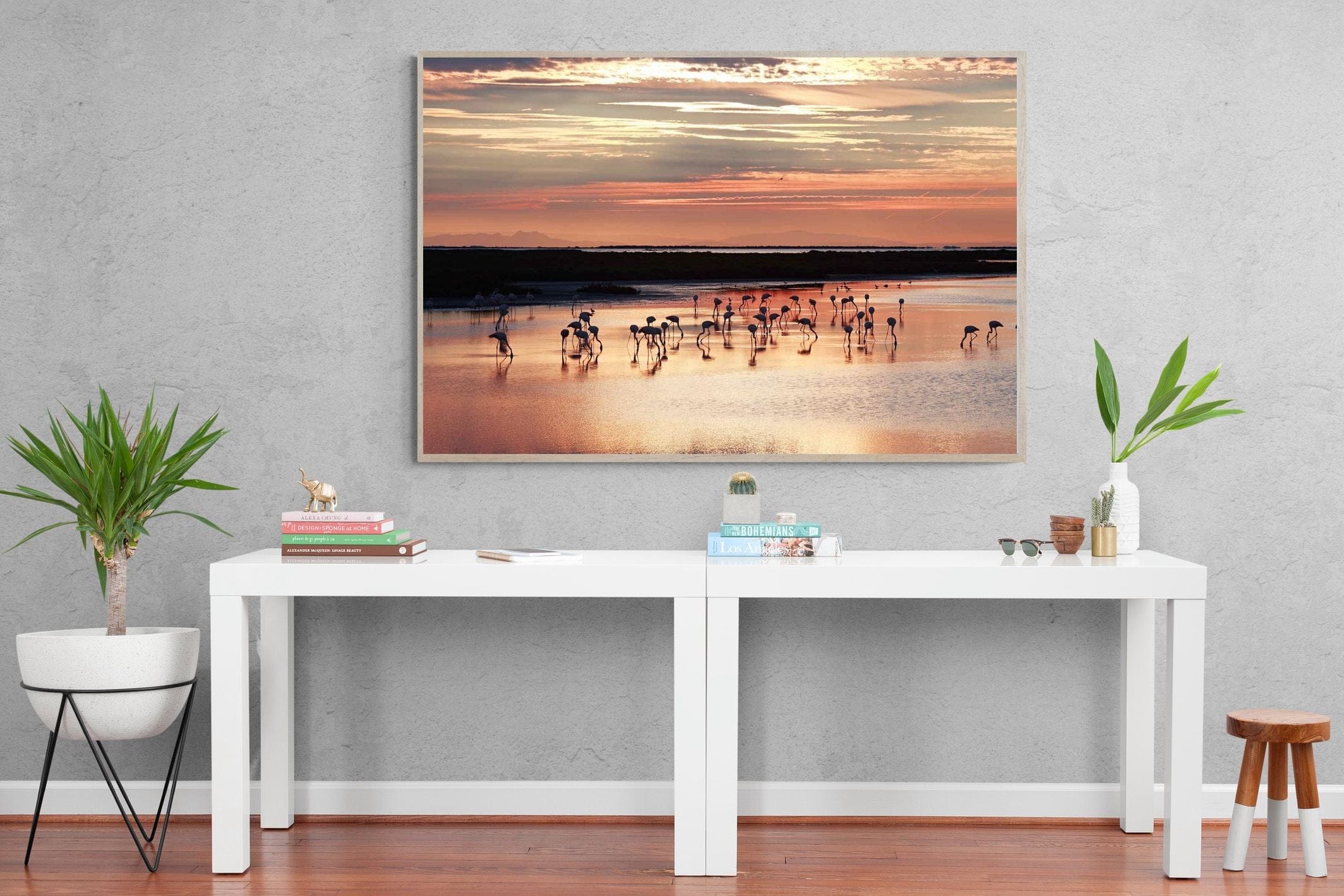 Flamingo Sunset-Wall_Art-150 x 100cm-Mounted Canvas-Wood-Pixalot