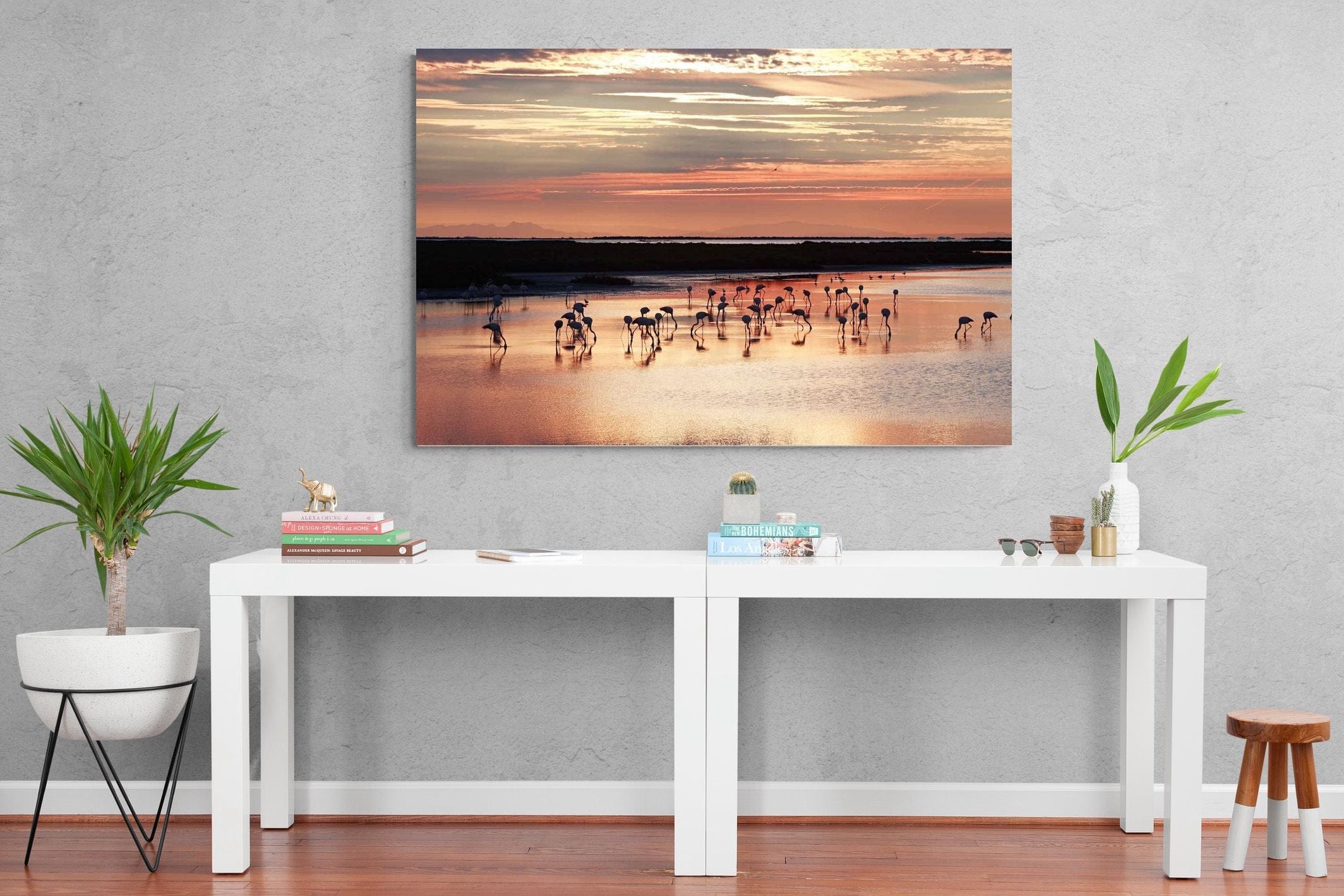 Flamingo Sunset-Wall_Art-150 x 100cm-Mounted Canvas-No Frame-Pixalot