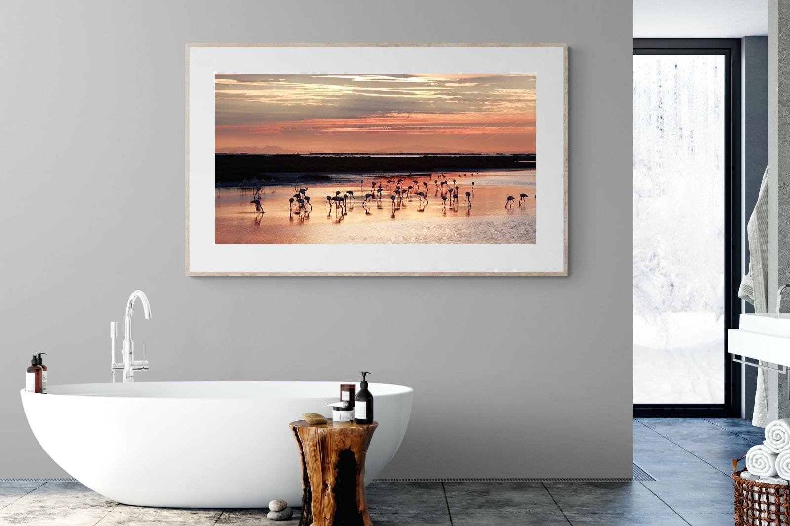 Flamingo Sunset-Wall_Art-180 x 110cm-Framed Print-Wood-Pixalot