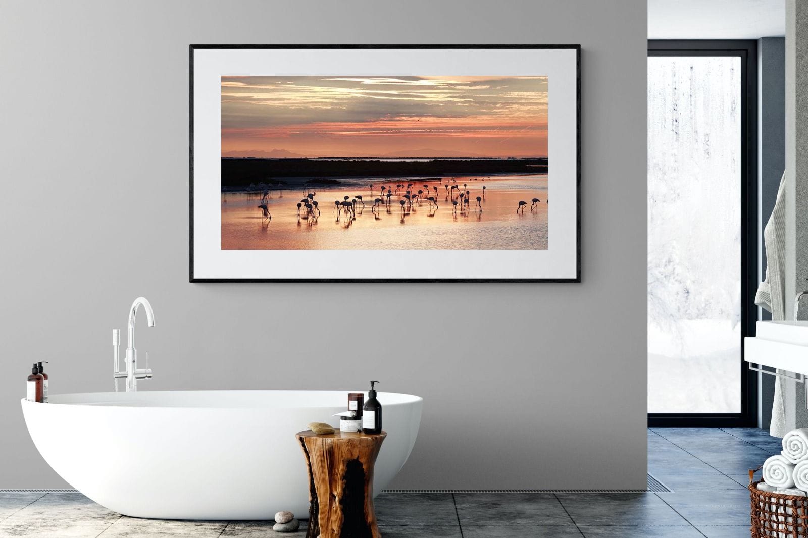 Flamingo Sunset-Wall_Art-180 x 110cm-Framed Print-Black-Pixalot
