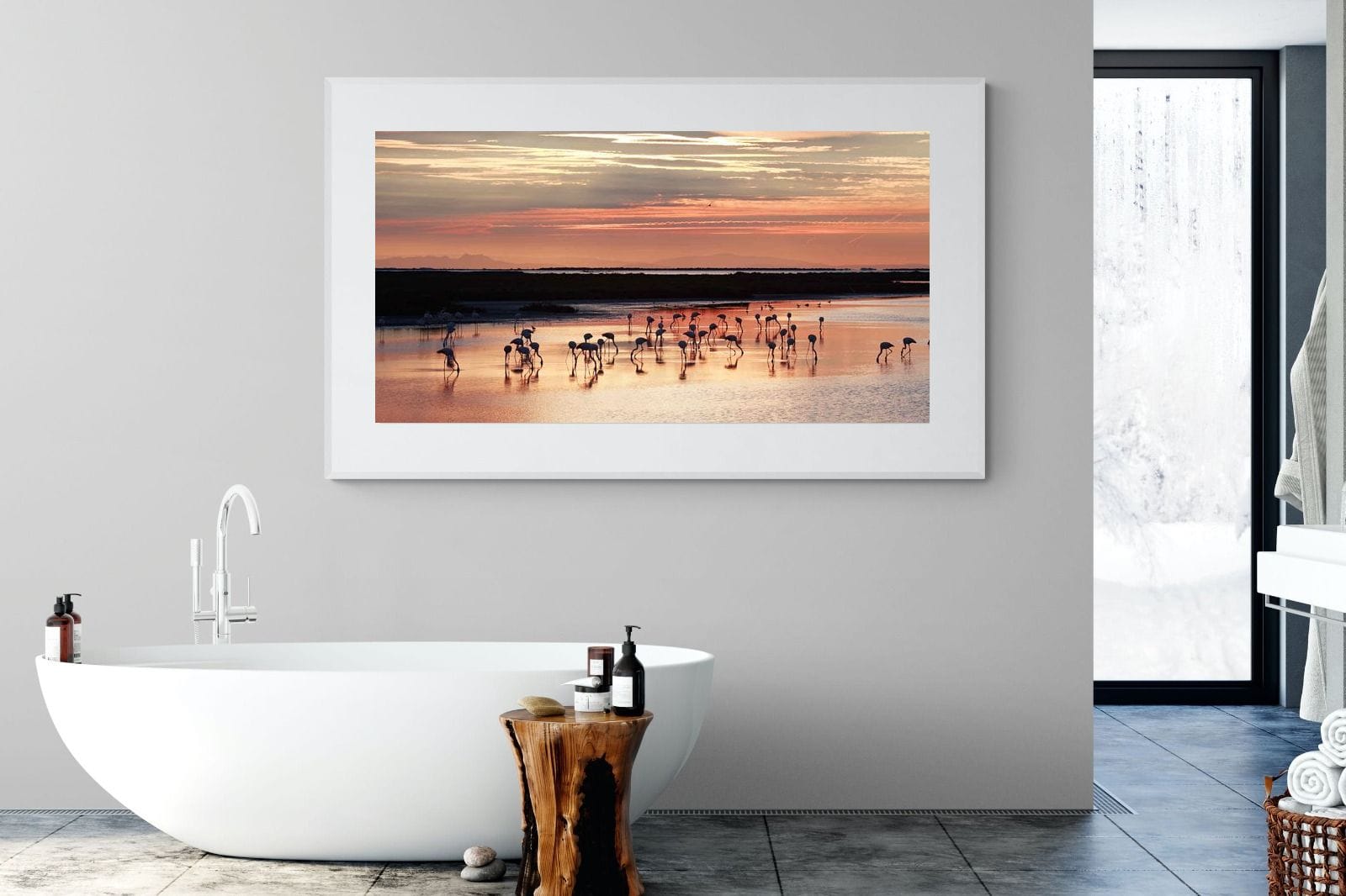 Flamingo Sunset-Wall_Art-180 x 110cm-Framed Print-White-Pixalot