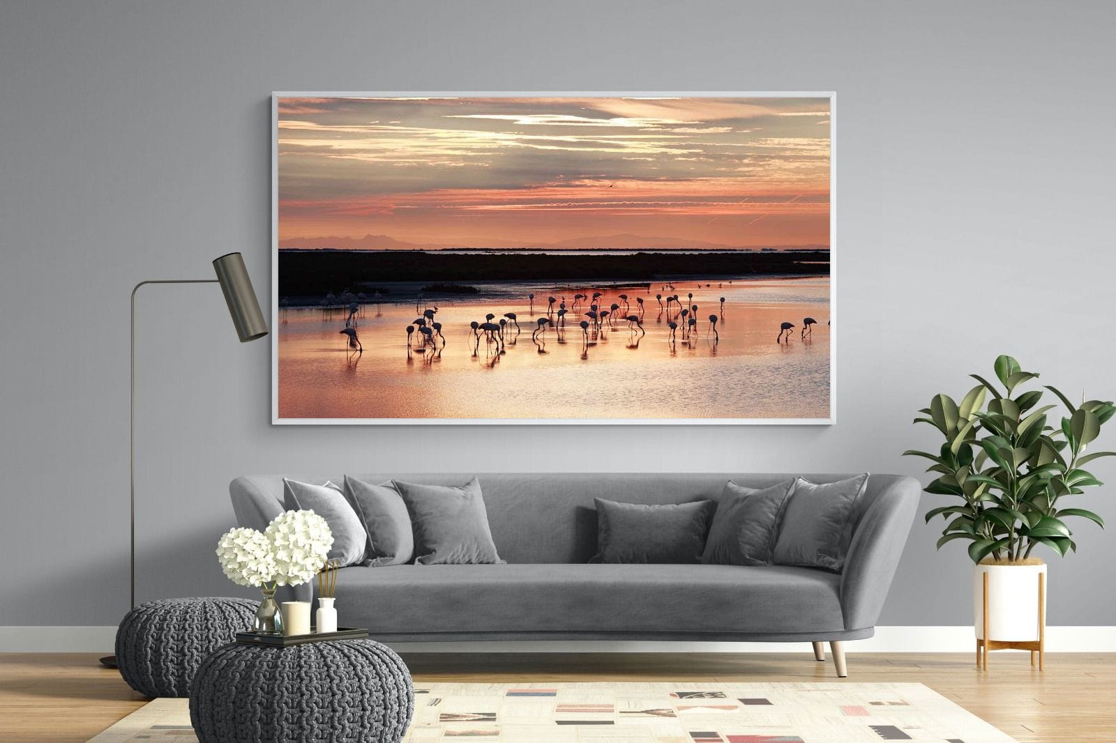 Flamingo Sunset-Wall_Art-220 x 130cm-Mounted Canvas-White-Pixalot