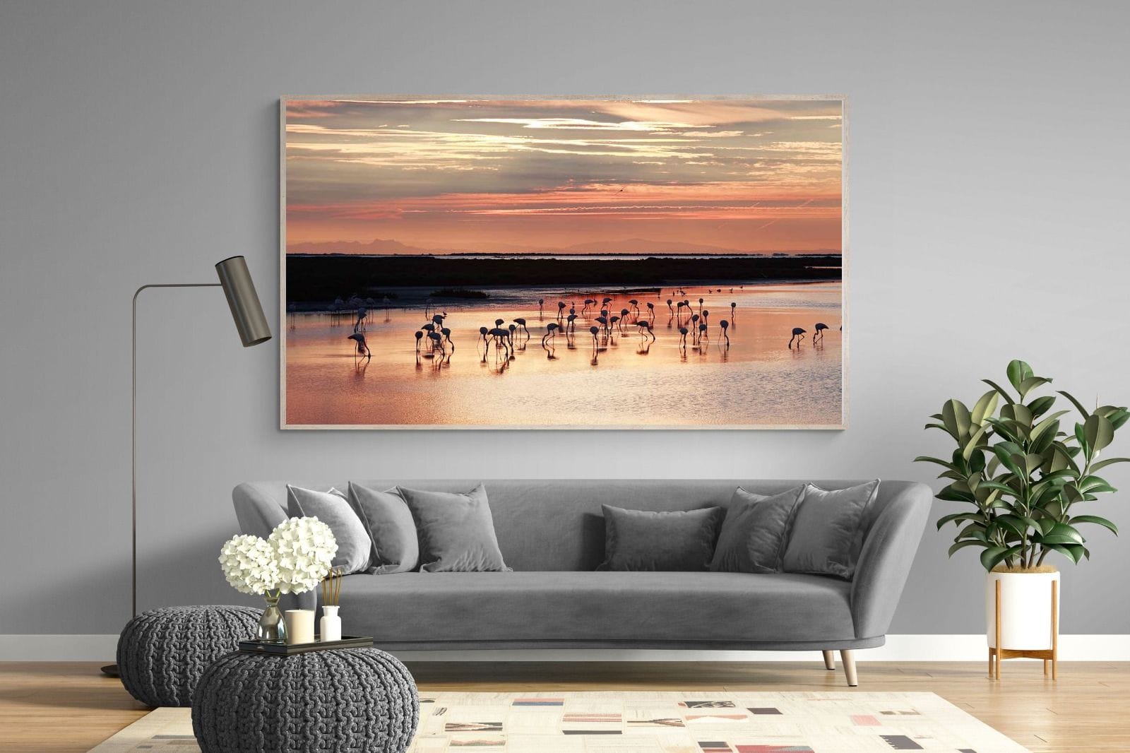 Flamingo Sunset-Wall_Art-220 x 130cm-Mounted Canvas-Wood-Pixalot