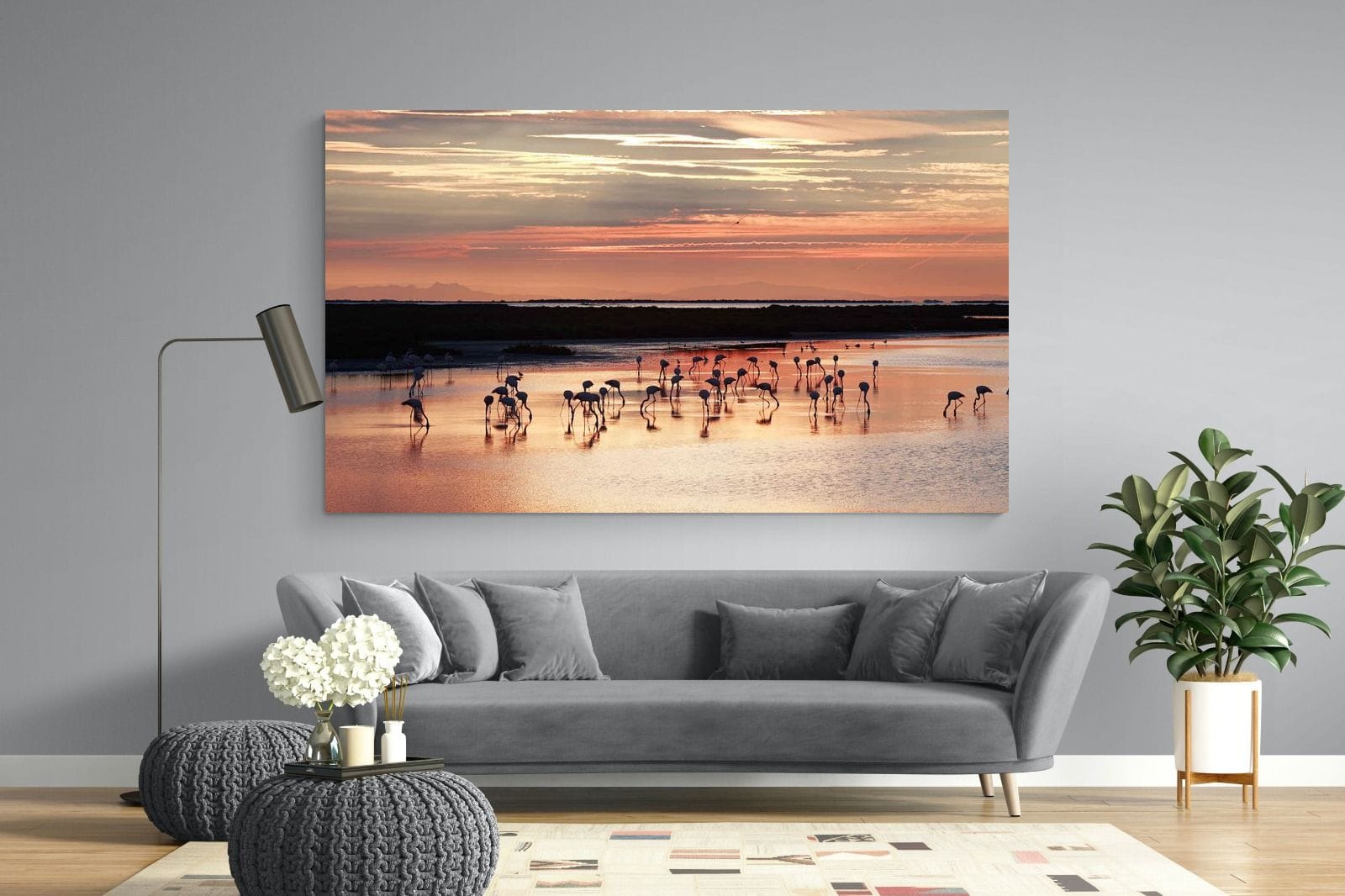 Flamingo Sunset-Wall_Art-220 x 130cm-Mounted Canvas-No Frame-Pixalot