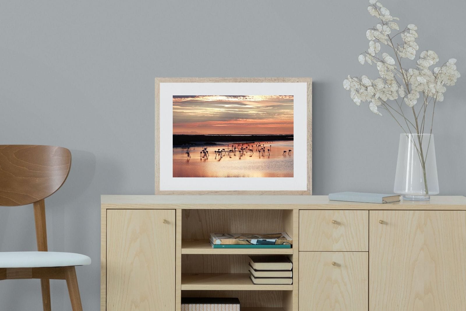 Flamingo Sunset-Wall_Art-60 x 45cm-Framed Print-Wood-Pixalot
