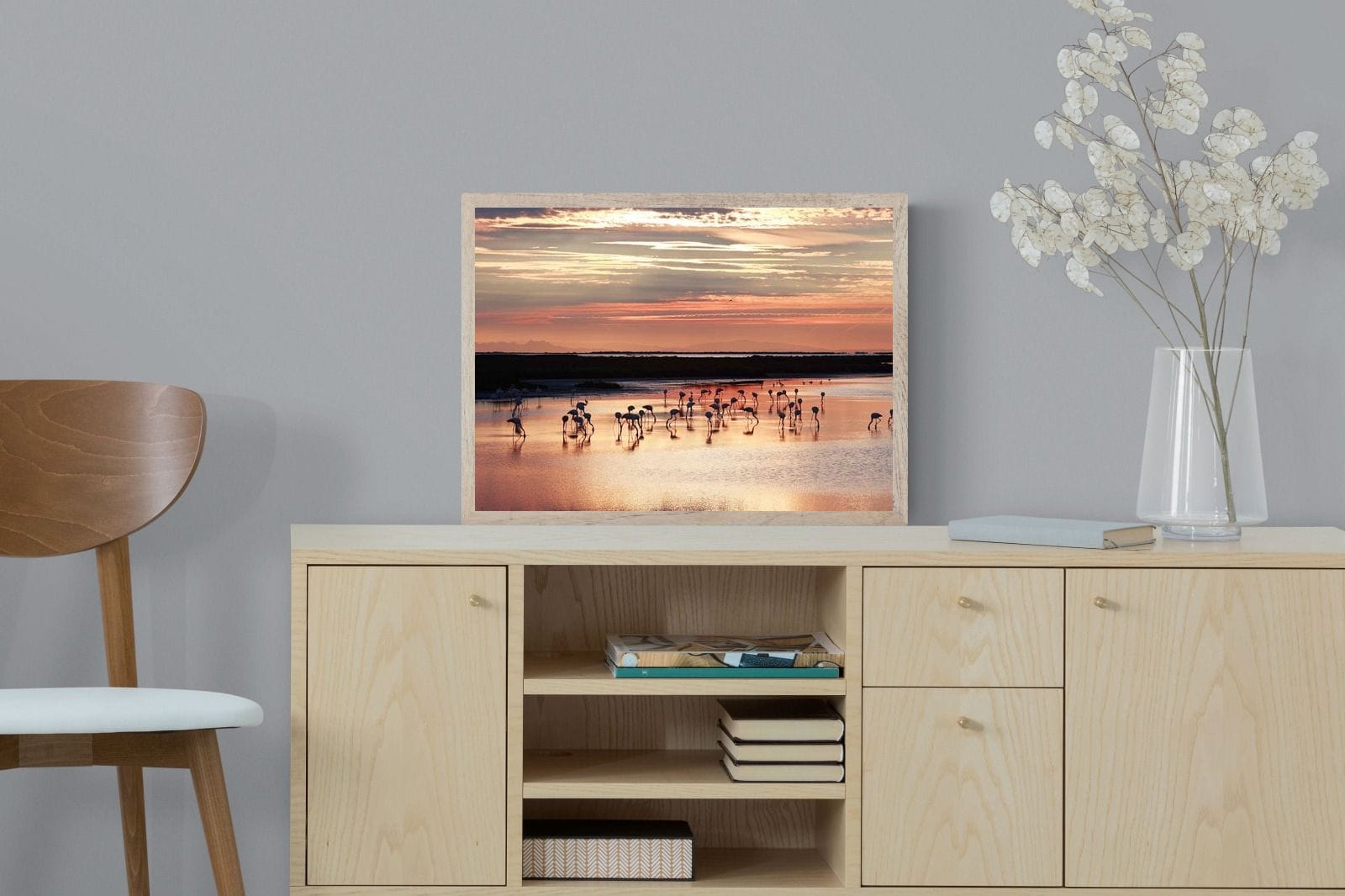 Flamingo Sunset-Wall_Art-60 x 45cm-Mounted Canvas-Wood-Pixalot