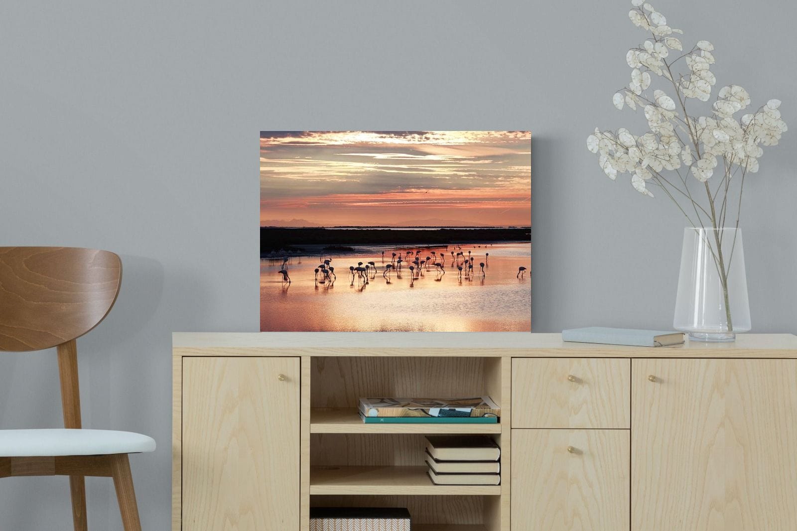 Flamingo Sunset-Wall_Art-60 x 45cm-Mounted Canvas-No Frame-Pixalot