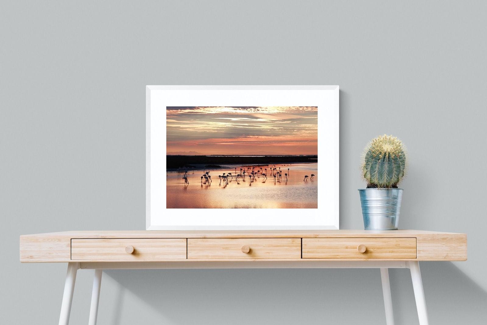 Flamingo Sunset-Wall_Art-80 x 60cm-Framed Print-White-Pixalot