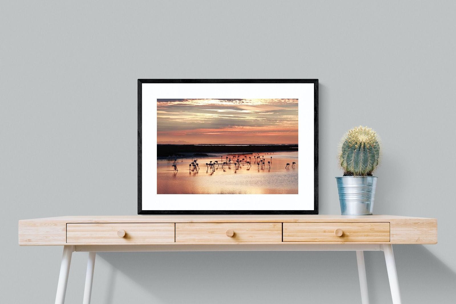 Flamingo Sunset-Wall_Art-80 x 60cm-Framed Print-Black-Pixalot
