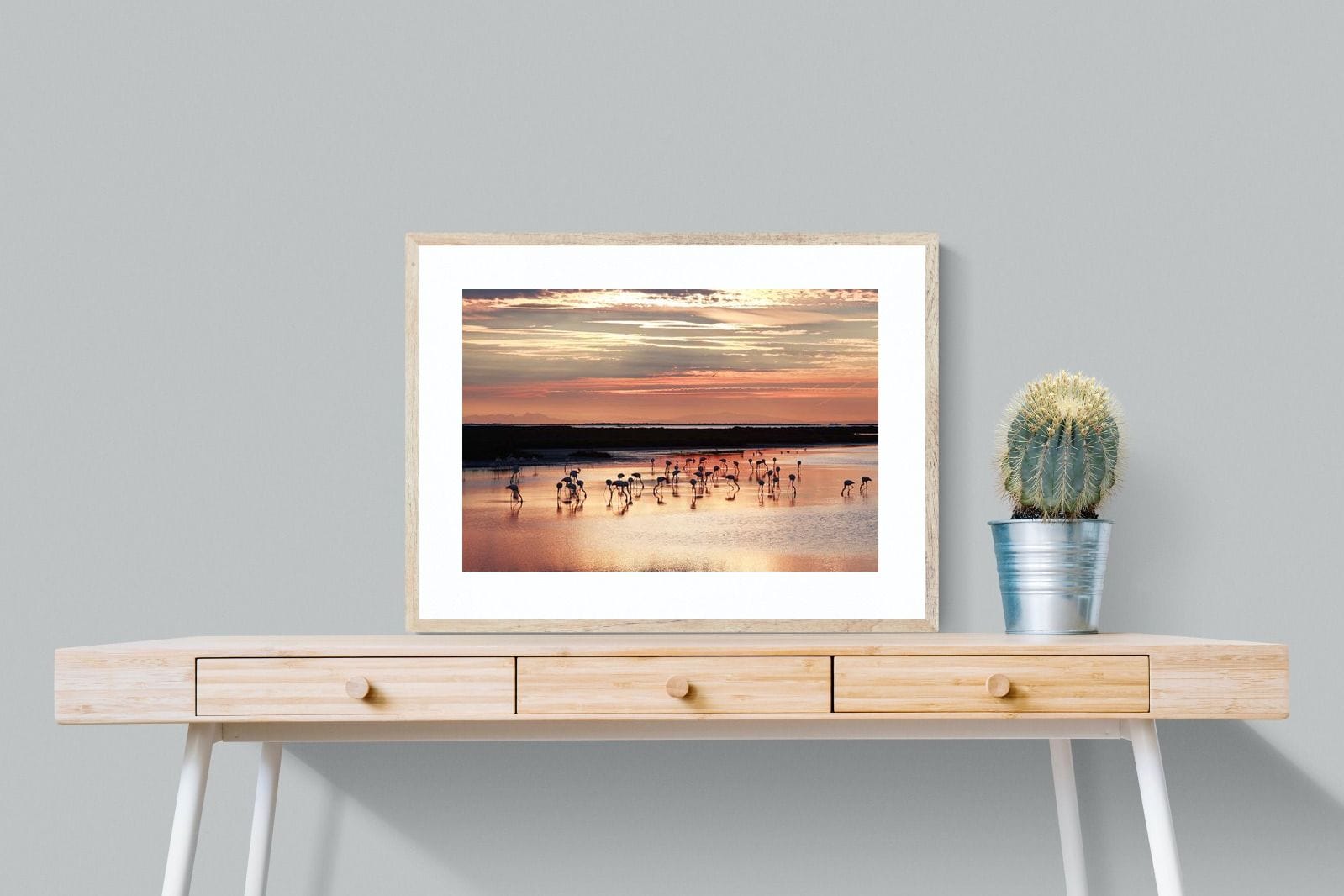 Flamingo Sunset-Wall_Art-80 x 60cm-Framed Print-Wood-Pixalot