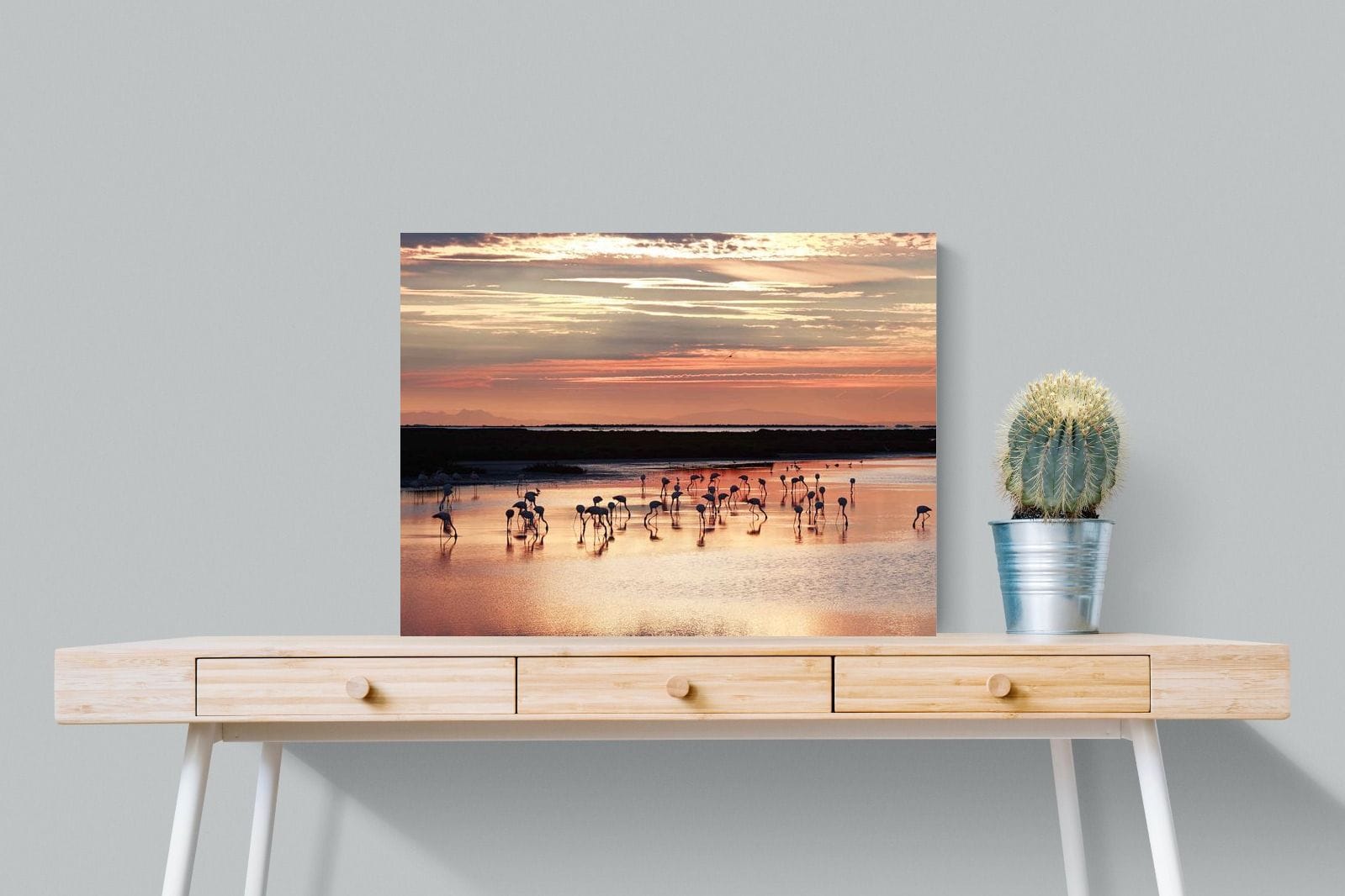 Flamingo Sunset-Wall_Art-80 x 60cm-Mounted Canvas-No Frame-Pixalot