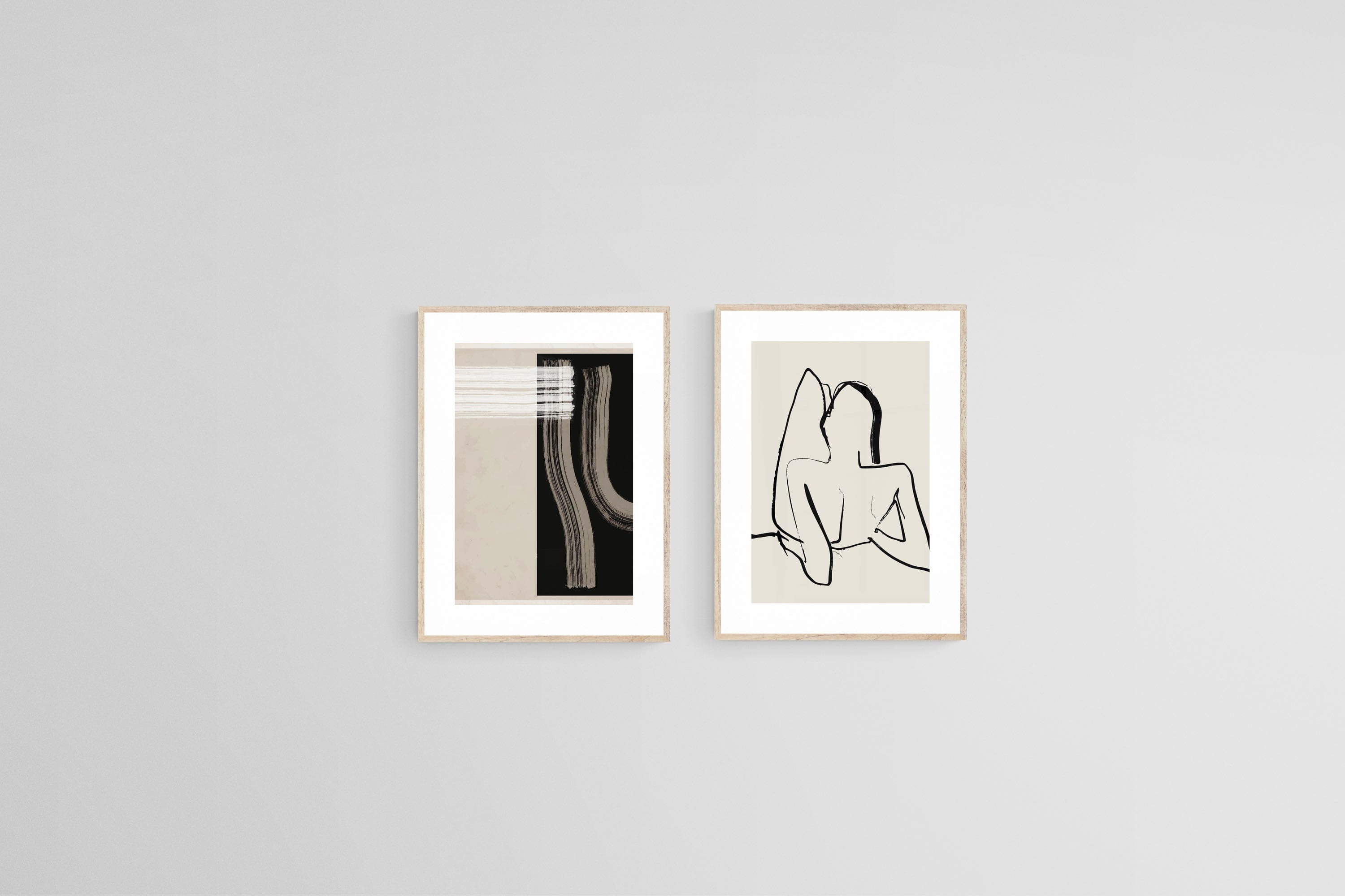 Freehand Brush Strokes Set-Wall_Art-45 x 60cm (x2)-Framed Print-Wood-Pixalot