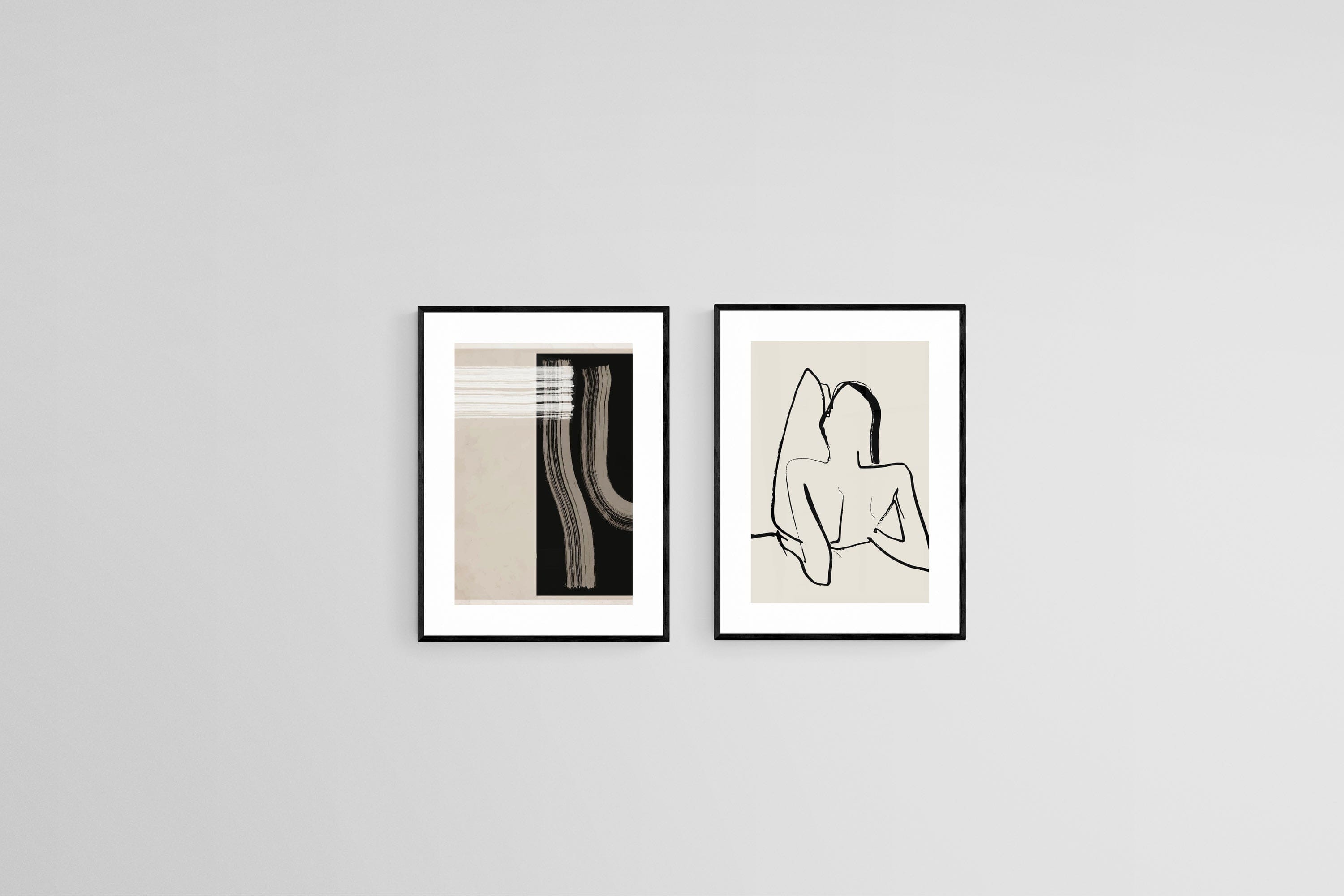 Freehand Brush Strokes Set-Wall_Art-45 x 60cm (x2)-Framed Print-Black-Pixalot