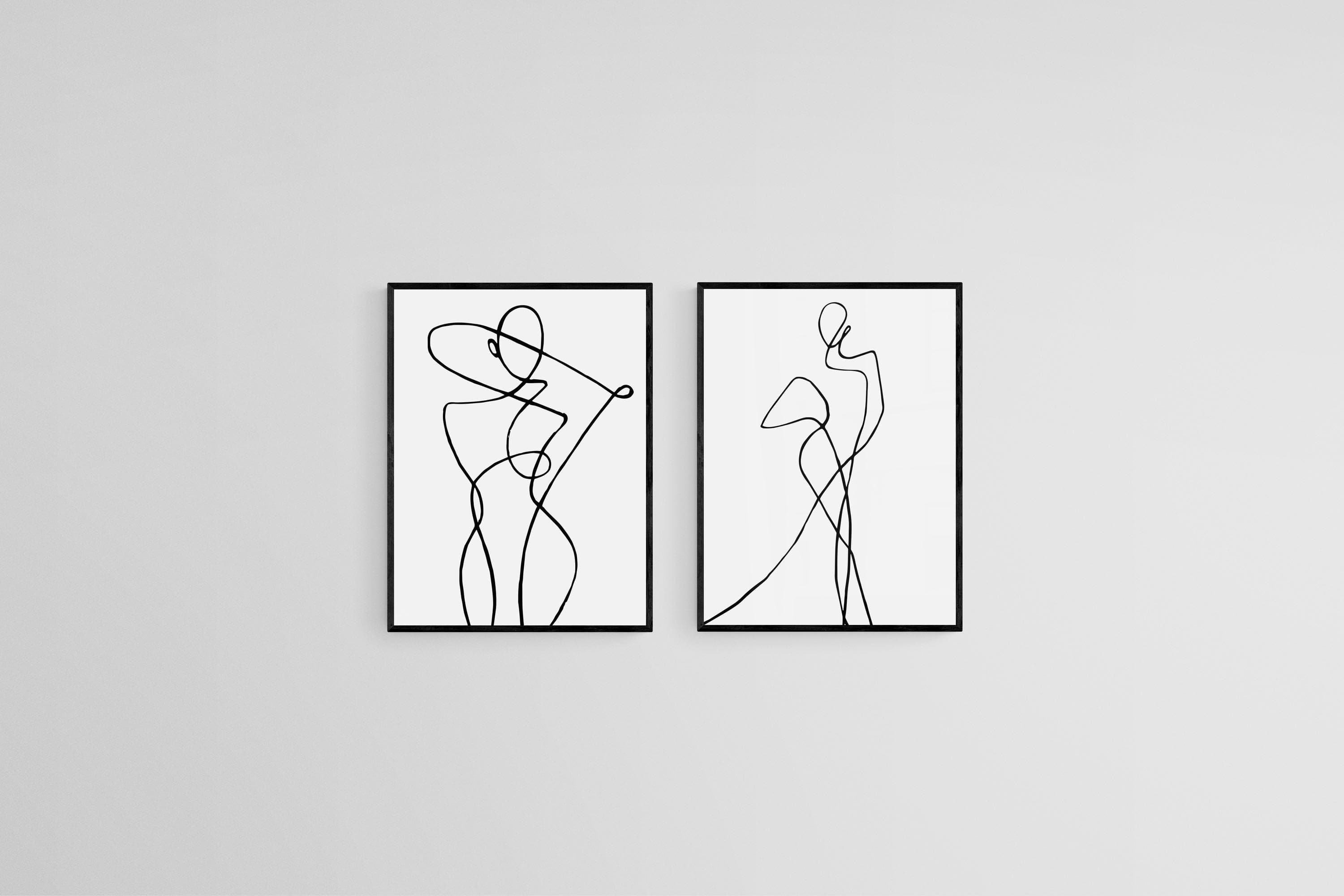 Freehand Figures Set-Wall_Art-45 x 60cm (x2)-Mounted Canvas-Black-Pixalot