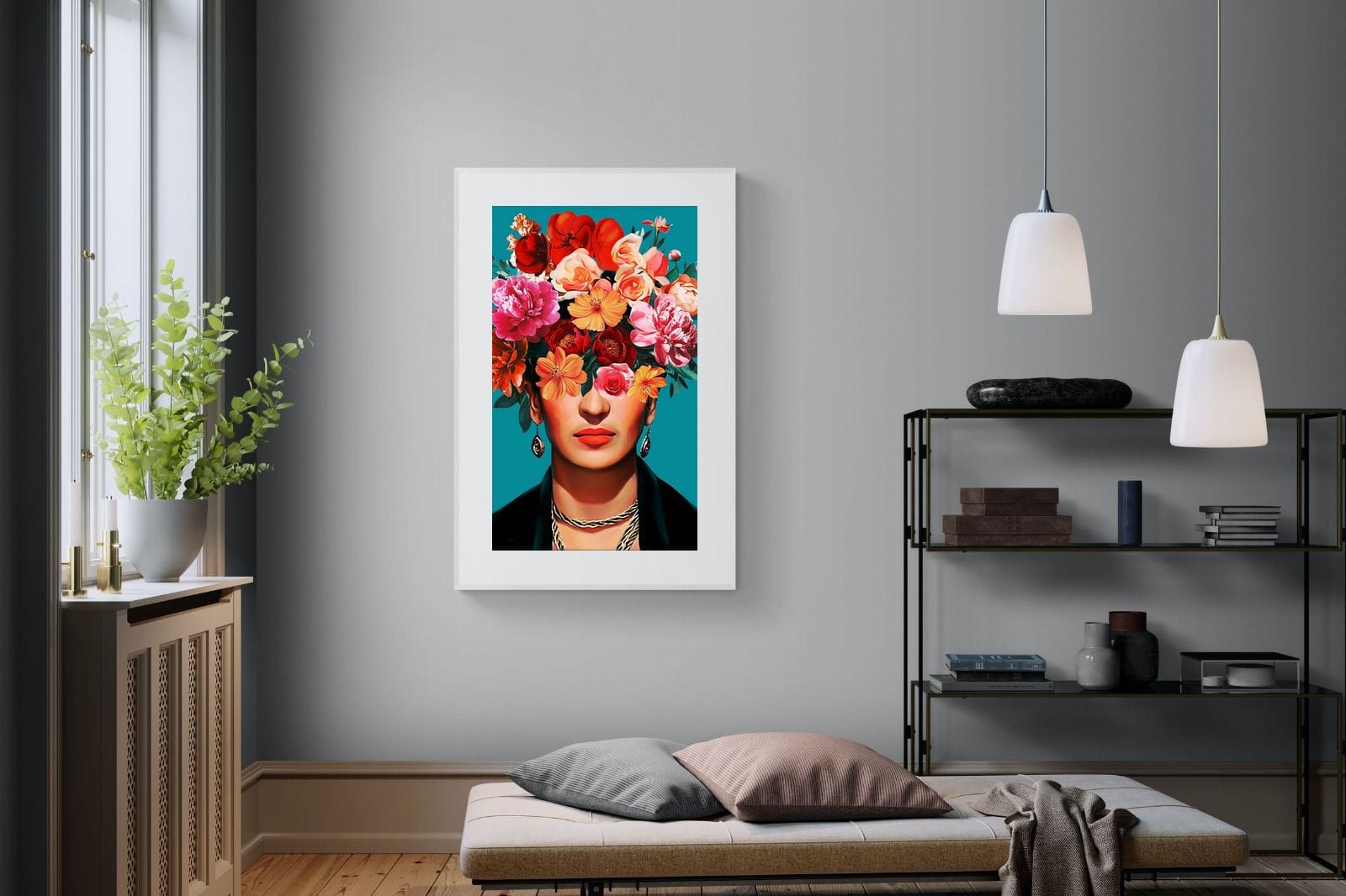 Frida Crimson Floral-Wall_Art-100 x 150cm-Framed Print-White-Pixalot