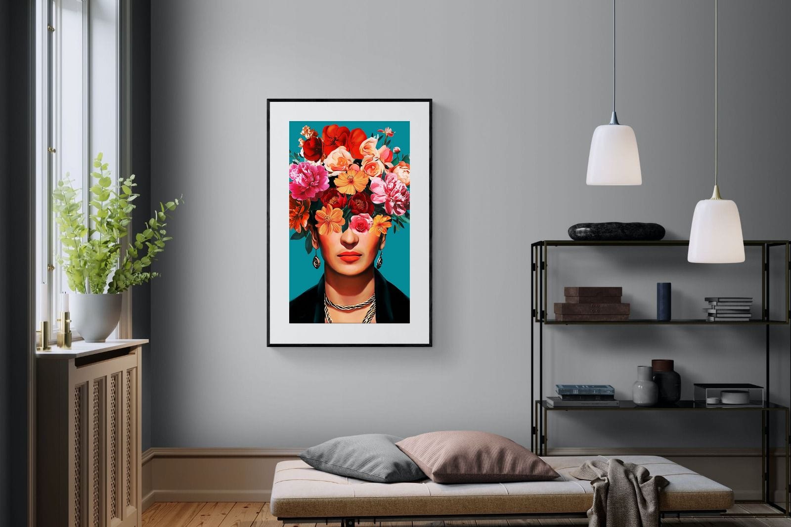 Frida Crimson Floral-Wall_Art-100 x 150cm-Framed Print-Black-Pixalot
