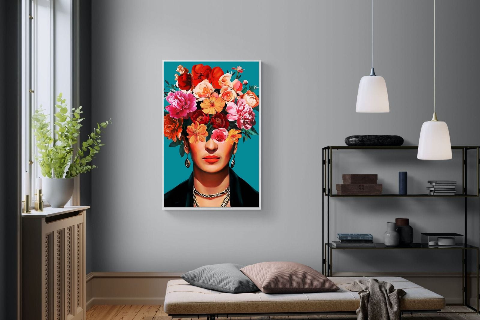 Frida Crimson Floral-Wall_Art-100 x 150cm-Mounted Canvas-White-Pixalot