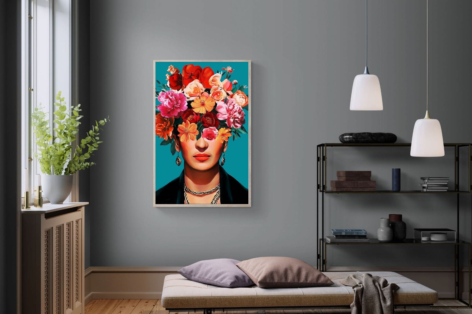 Frida Crimson Floral-Wall_Art-100 x 150cm-Mounted Canvas-Wood-Pixalot
