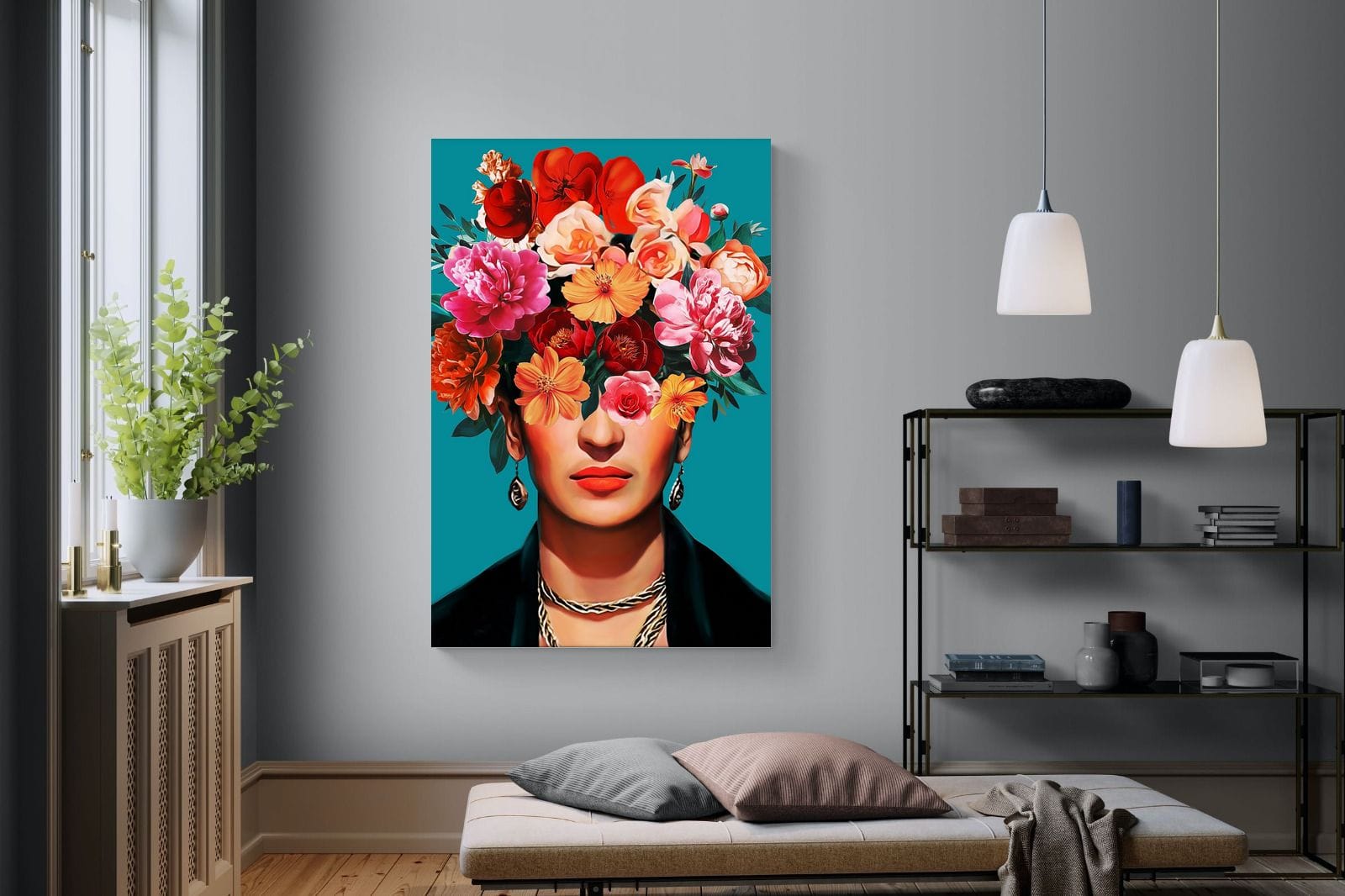 Frida Crimson Floral-Wall_Art-120 x 180cm-Mounted Canvas-No Frame-Pixalot