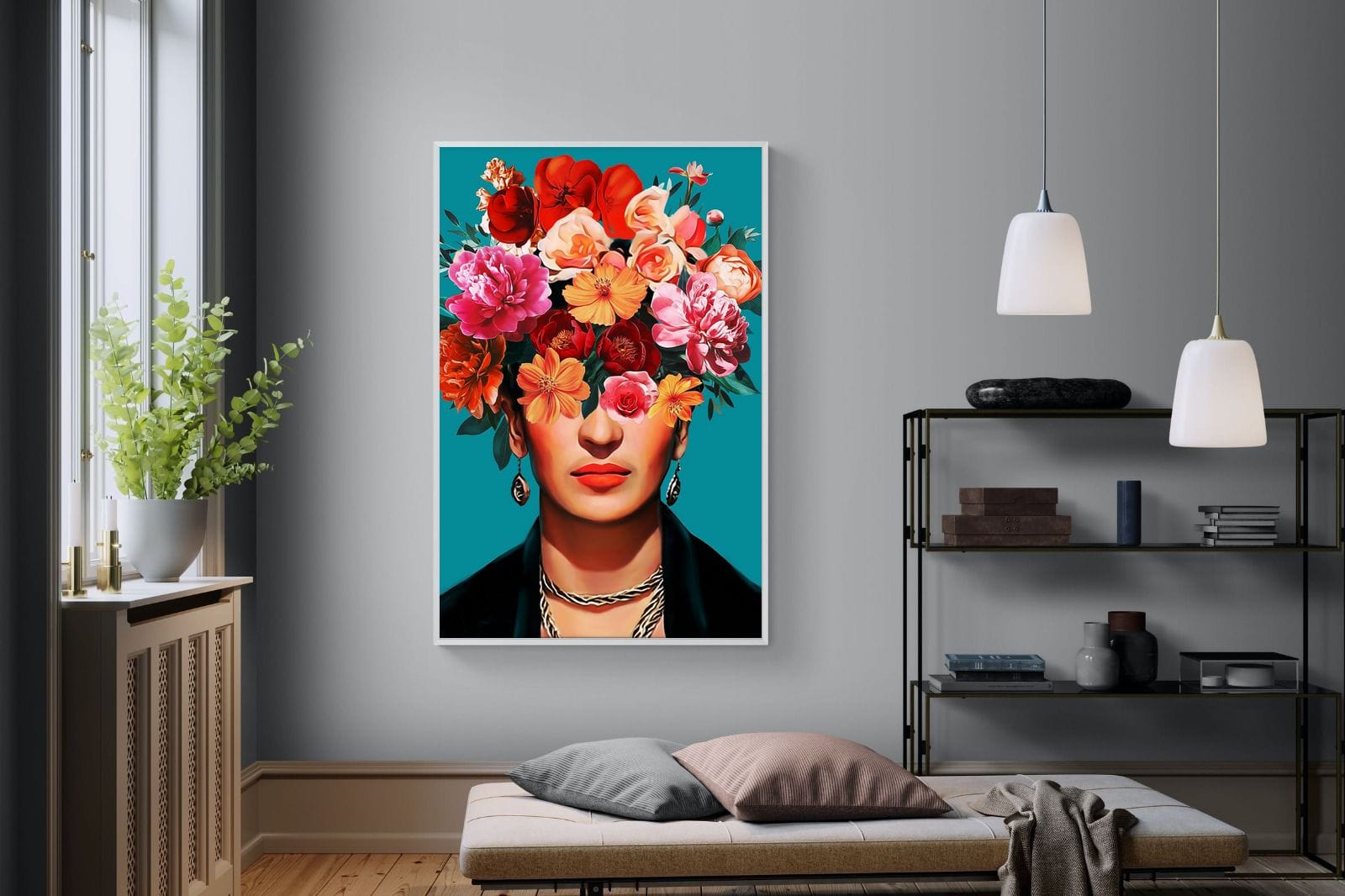 Frida Crimson Floral-Wall_Art-120 x 180cm-Mounted Canvas-White-Pixalot