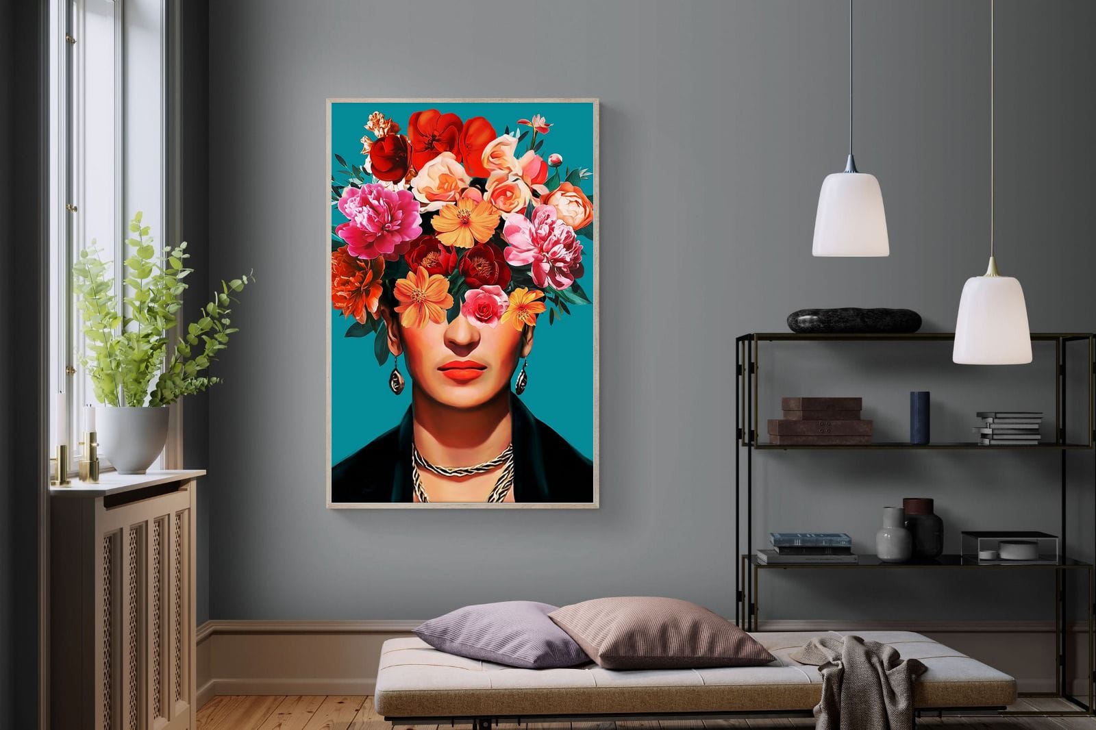 Frida Crimson Floral-Wall_Art-120 x 180cm-Mounted Canvas-Wood-Pixalot