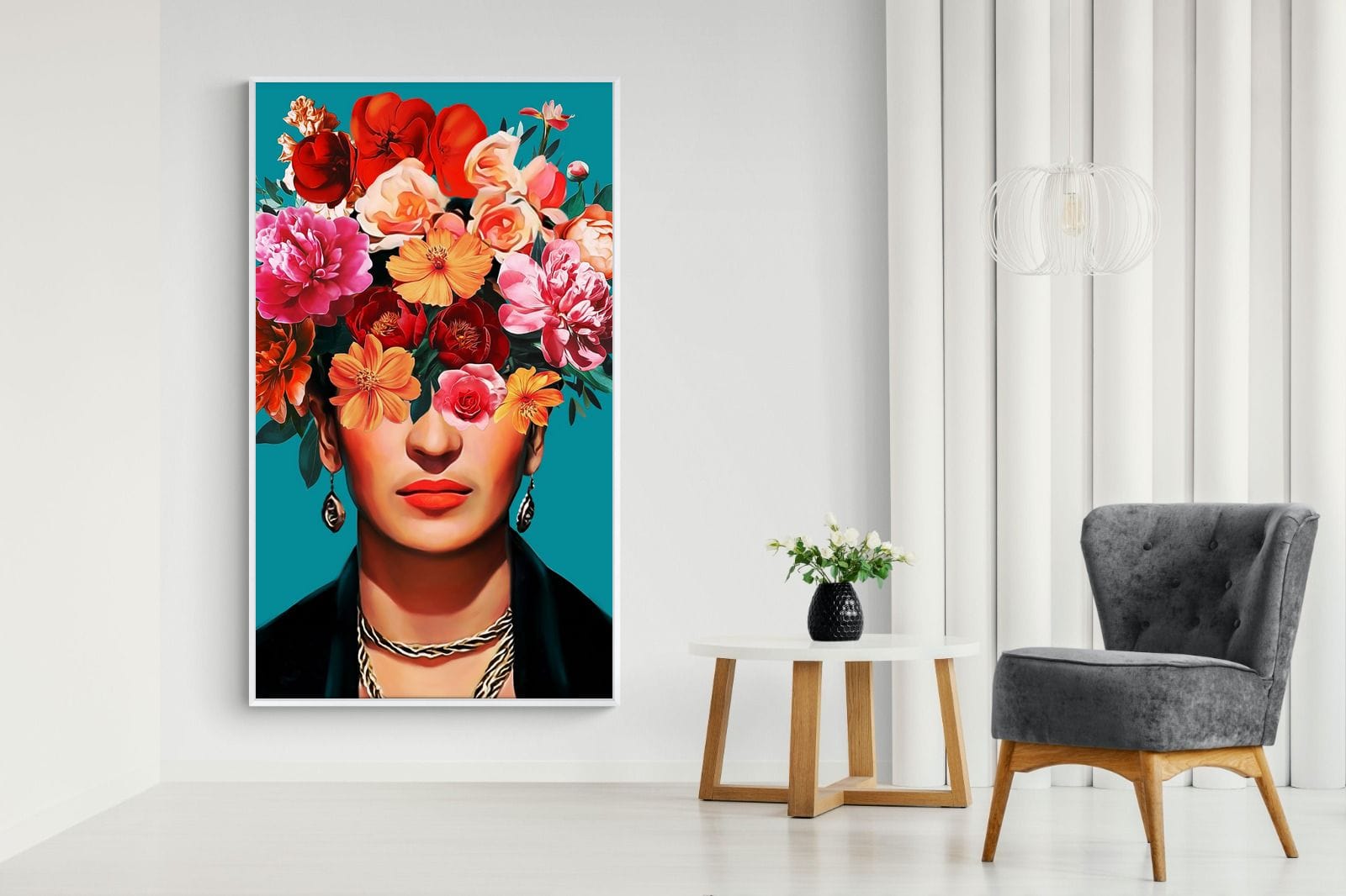 Frida Crimson Floral-Wall_Art-130 x 220cm-Mounted Canvas-White-Pixalot