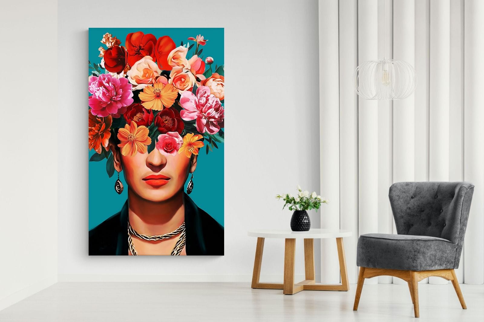Frida Crimson Floral-Wall_Art-130 x 220cm-Mounted Canvas-No Frame-Pixalot