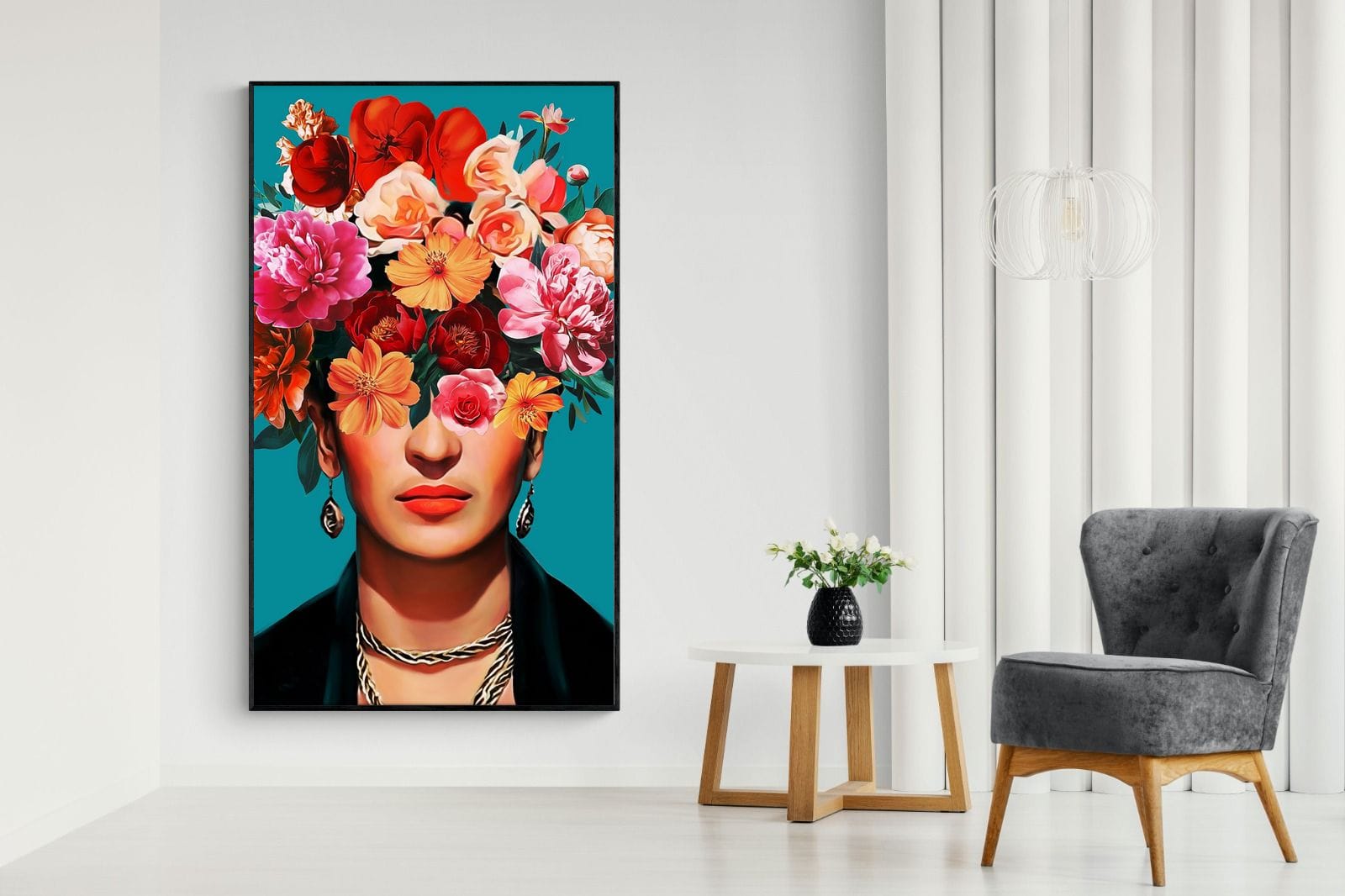 Frida Crimson Floral-Wall_Art-130 x 220cm-Mounted Canvas-Black-Pixalot