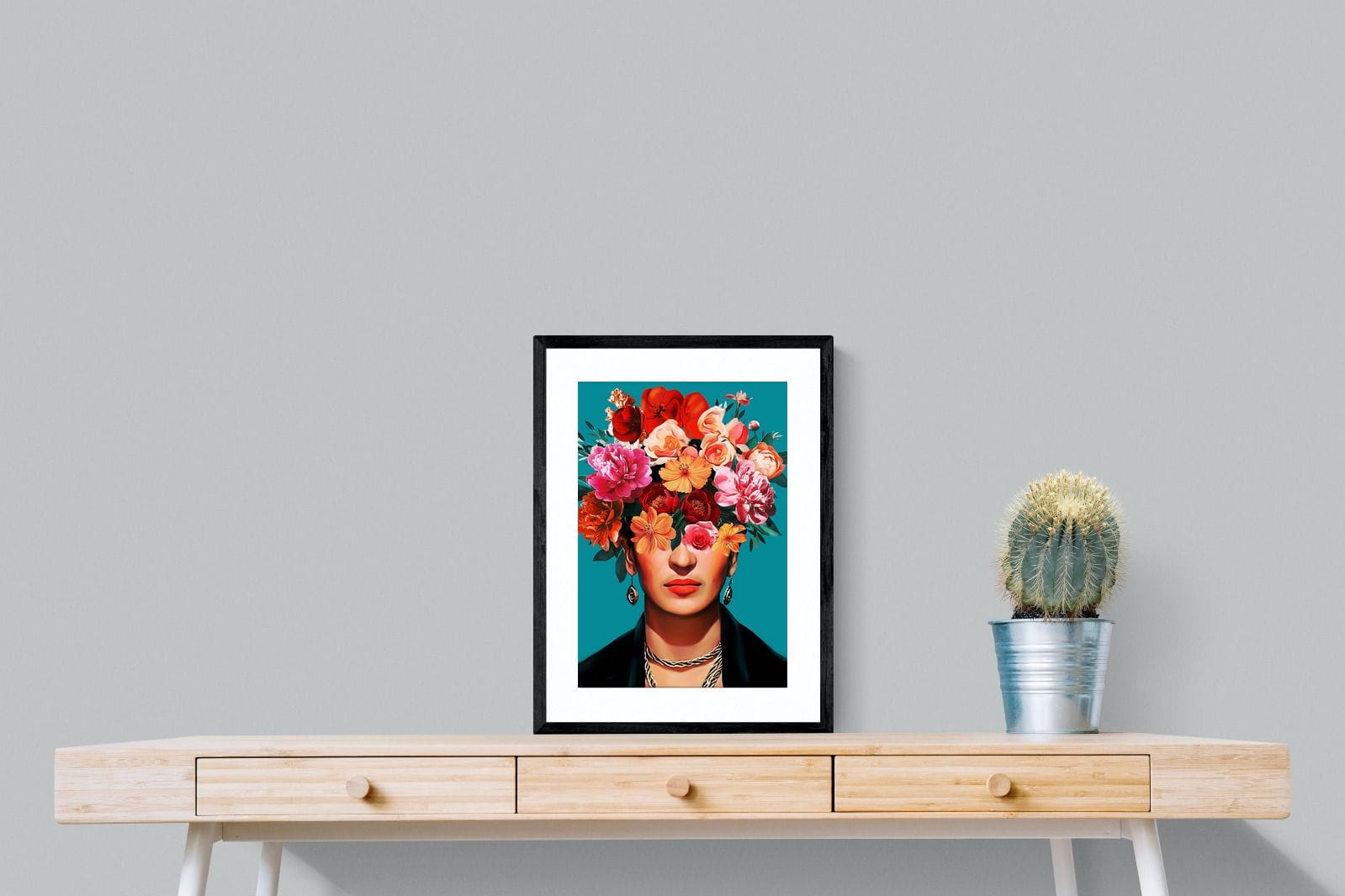 Frida Crimson Floral-Wall_Art-45 x 60cm-Framed Print-Black-Pixalot