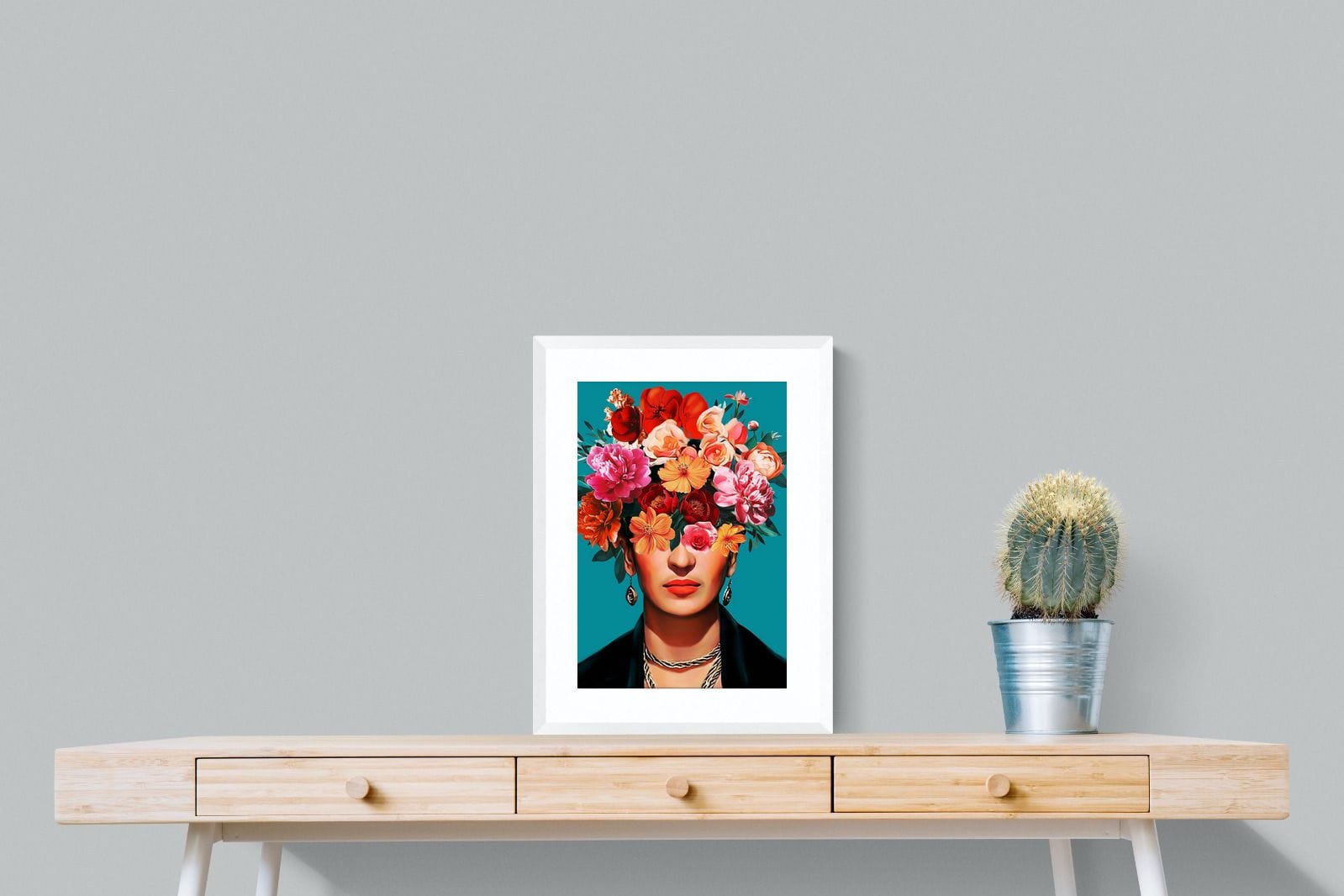 Frida Crimson Floral-Wall_Art-45 x 60cm-Framed Print-White-Pixalot