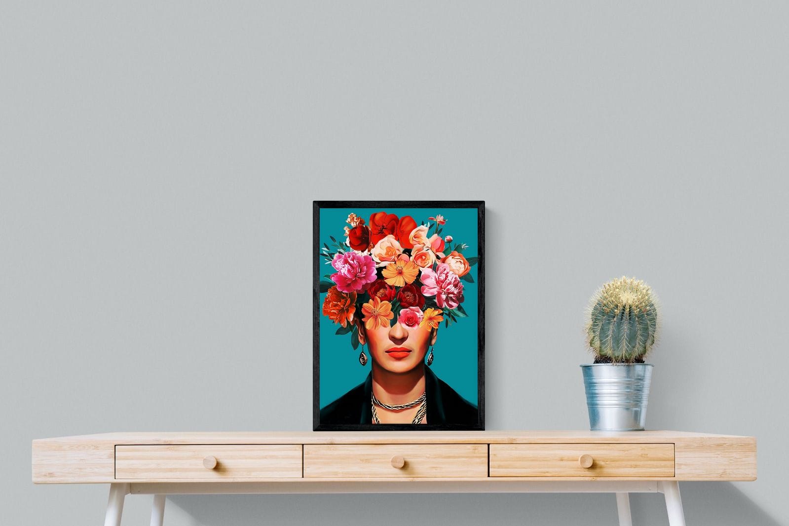 Frida Crimson Floral-Wall_Art-45 x 60cm-Mounted Canvas-Black-Pixalot
