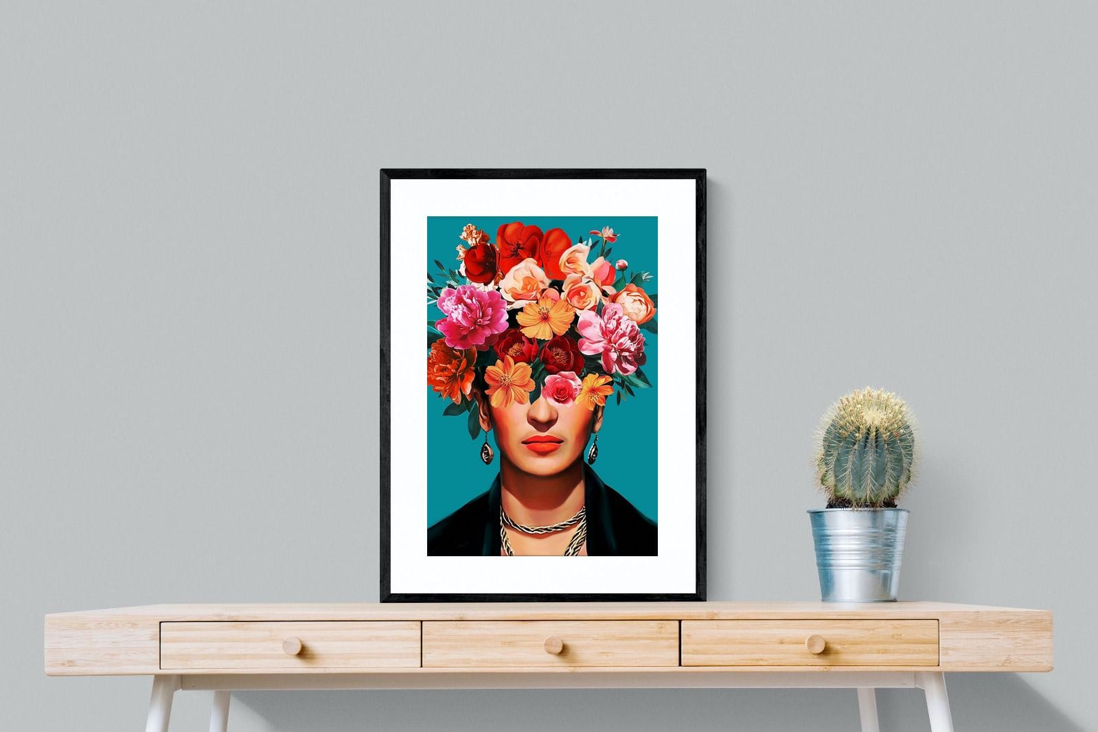 Frida Crimson Floral-Wall_Art-60 x 80cm-Framed Print-Black-Pixalot
