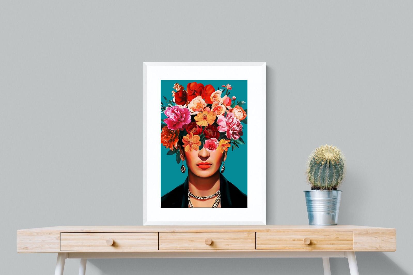 Frida Crimson Floral-Wall_Art-60 x 80cm-Framed Print-White-Pixalot
