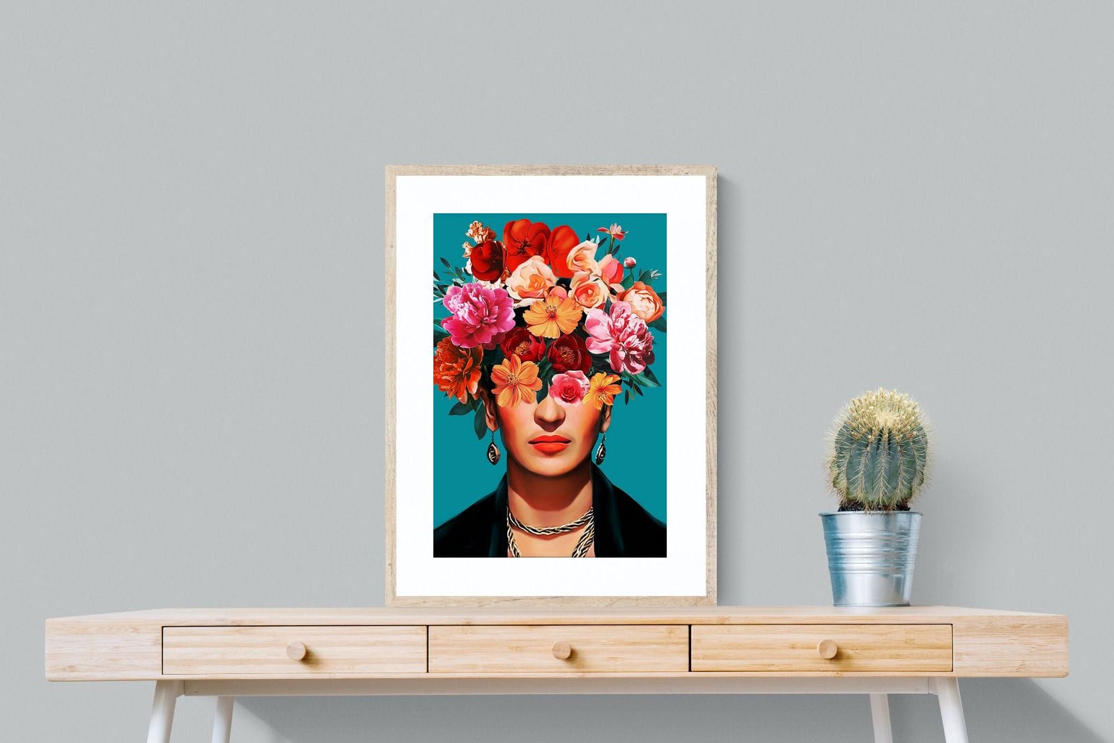 Frida Crimson Floral-Wall_Art-60 x 80cm-Framed Print-Wood-Pixalot